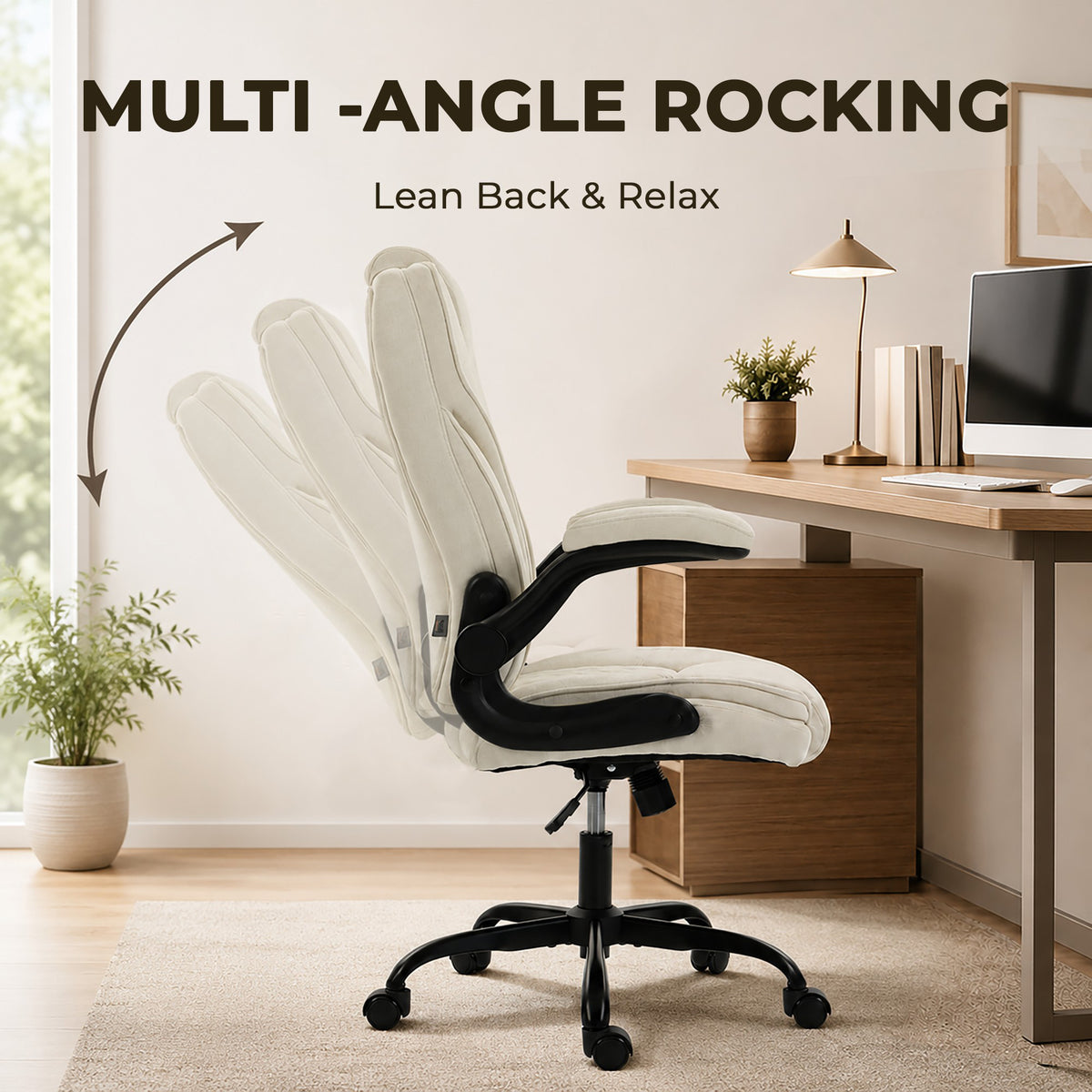 Office Chair, Ergonomic Executive Desk Chair with Padded Flip-up Armrest, Pocket Springs, Swivel Wheels, Multiple Angle Rocking, Adjustable Height, Diamond Fabric for Home Office, Beige