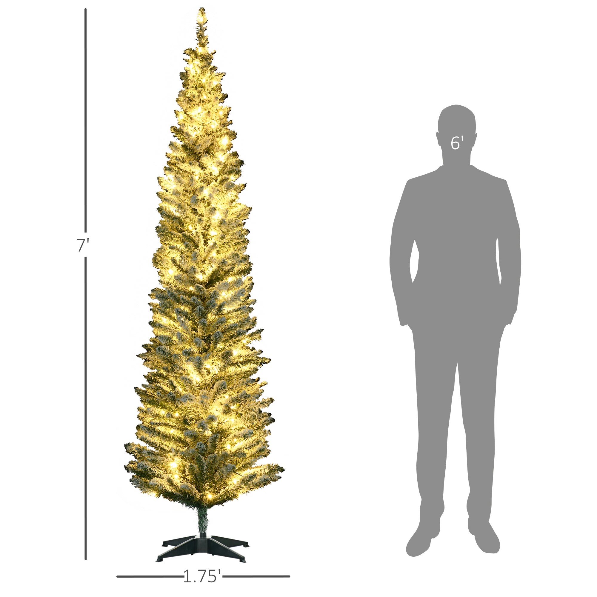 7ft Pencil Christmas Tree Slim Artificial Tree with Realistic Branches & Warm White LED Lights Green