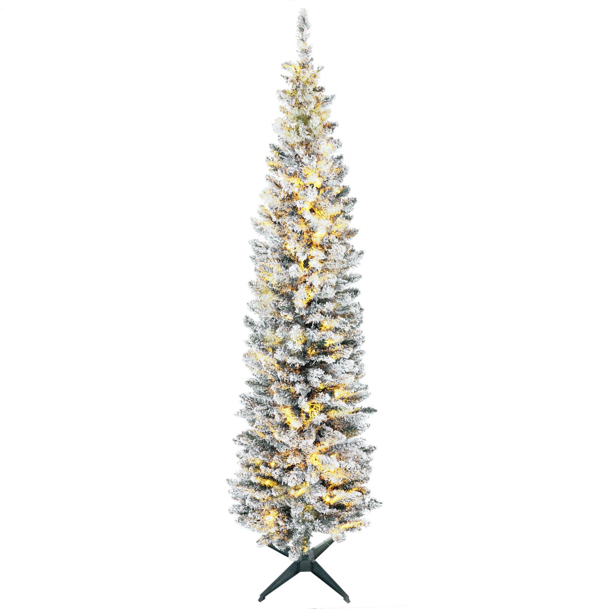 7ft Pencil Christmas Tree Slim Artificial Tree with Realistic Branches & Warm White LED Lights Green