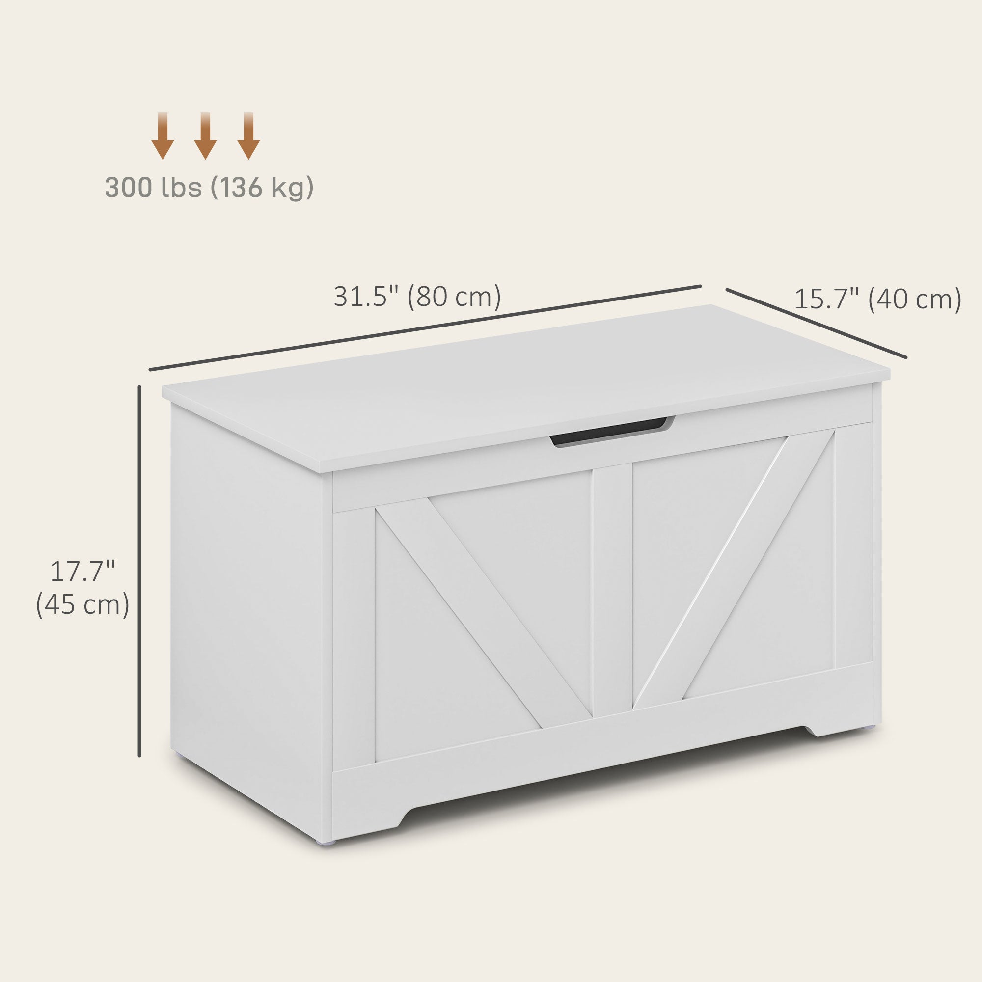 HOMCOM Storage Chest, Storage Trunk with 2 Safety Hinges and U-shaped Cut-out Pull, Wooden Box for Living Room, Entryway, 31.5" x 15.7" x 17.7", White Wood Grain