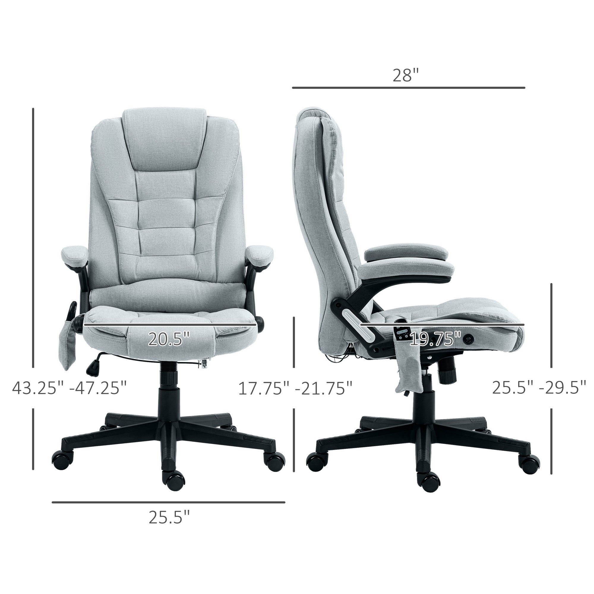 6 Point Vibrating Massage Office Chair with Heat, Linen High Back Massage Desk Chair with Reclining Backrest, Light Gray