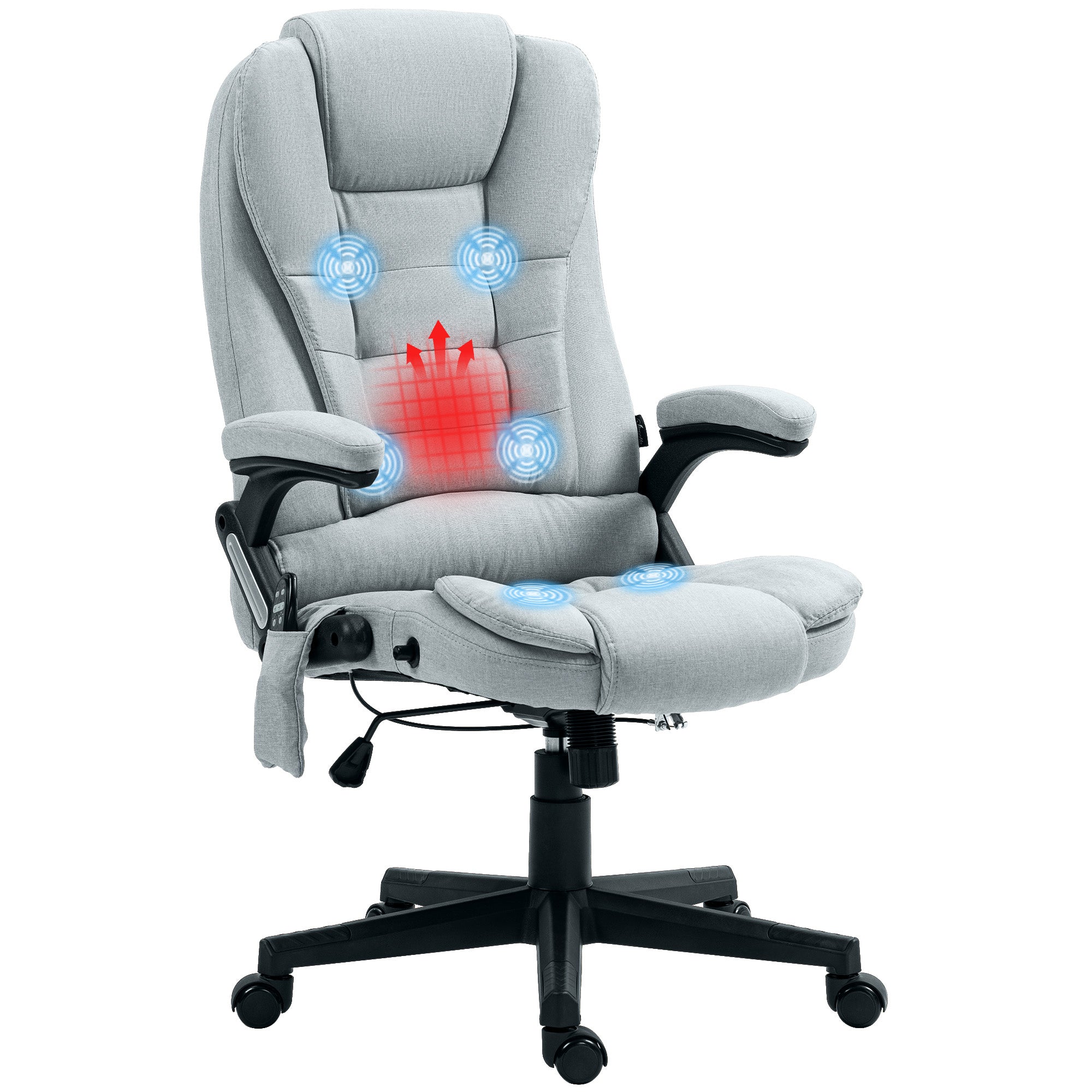 6 Point Vibrating Massage Office Chair with Heat, Linen High Back Massage Desk Chair with Reclining Backrest, Light Gray