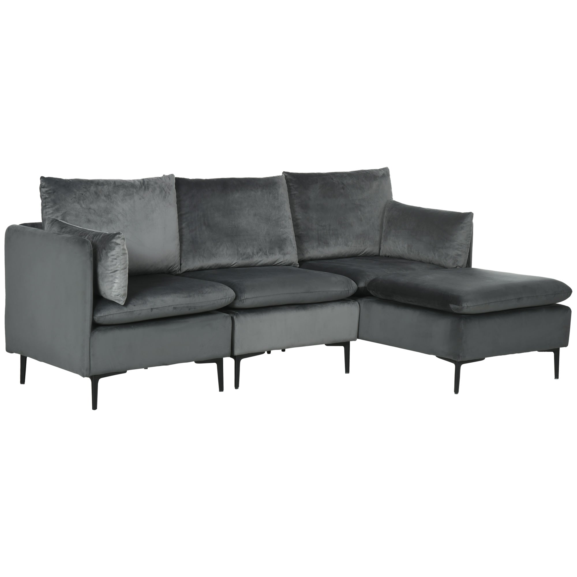 HOMCOM Convertible Sectional Sofa Couch, Modern L-Shaped Couch, 3 Seater Sofa with Reversible Ottoman for Living Room, Apartment, Small Space, Grey