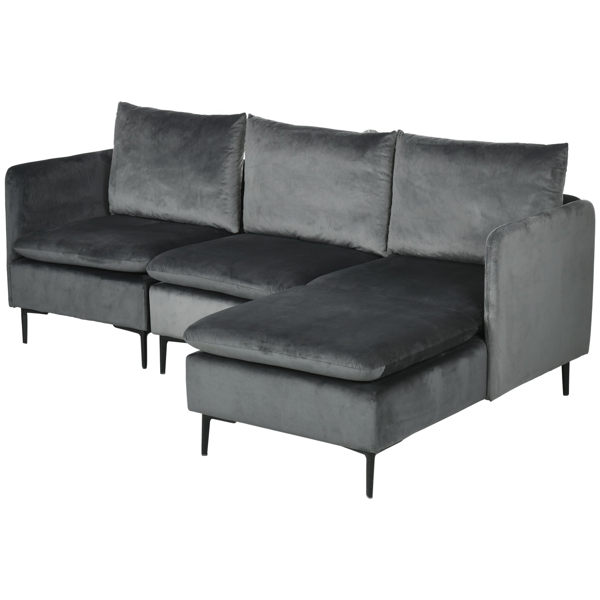 HOMCOM Convertible Sectional Sofa Couch, Modern L-Shaped Couch, 3 Seater Sofa with Reversible Ottoman for Living Room, Apartment, Small Space, Grey