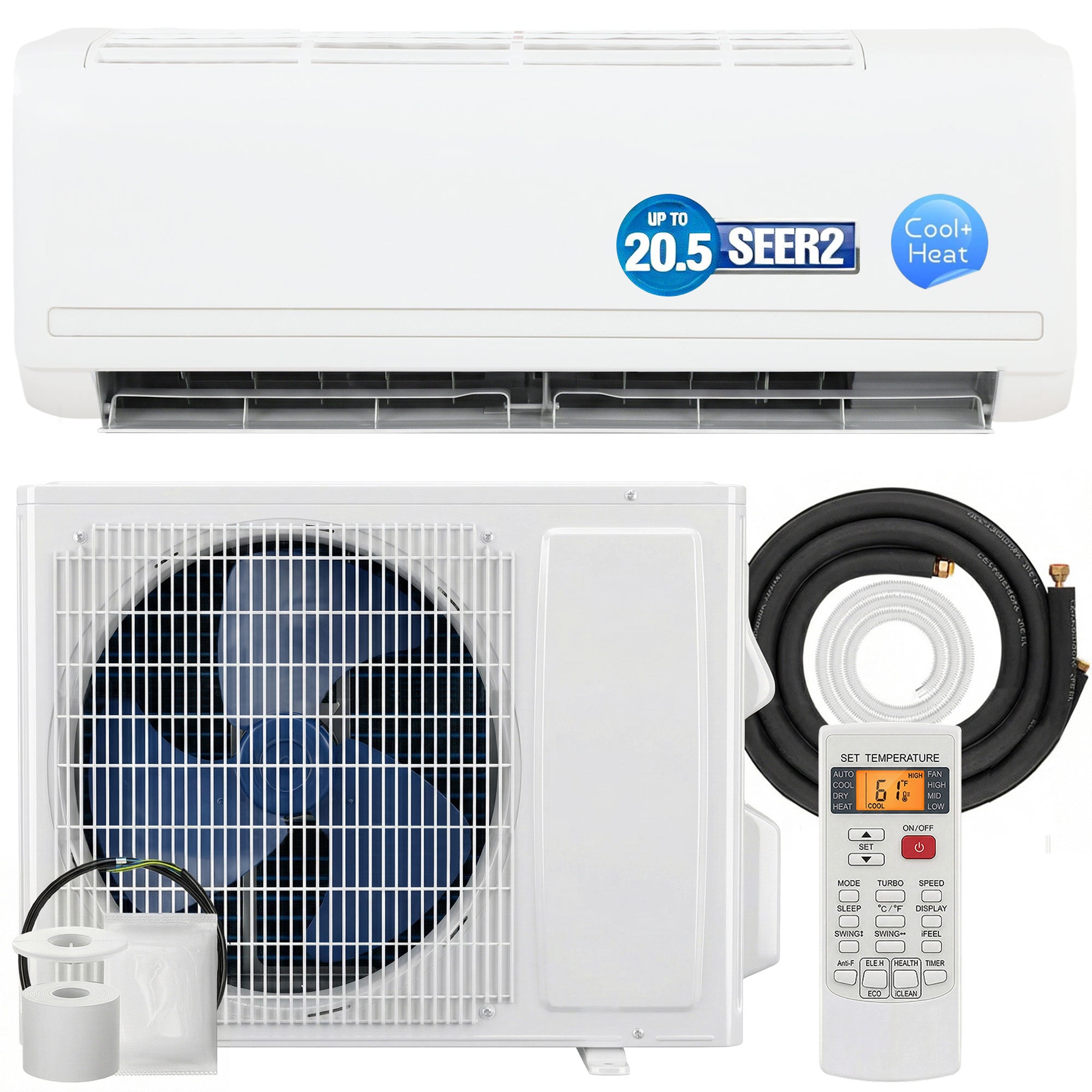 9100 BTU Mini Split Air Conditioner and Heat Pump, 20.5 SEER2 115V Energy Efficient Ductless Inverter AC Unit Cools up to 450 Sq.Ft, Complete Installation Kit
