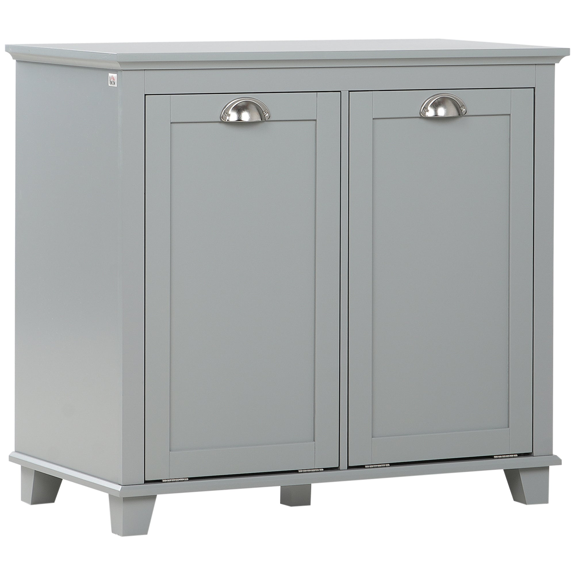 Dual Tilt out Laundry Hamper Cabinet, Bathroom Storage Cabinet with 2-Compartment Hamper, Modern Bathroom Floor Cabinet for Washroom, Gray