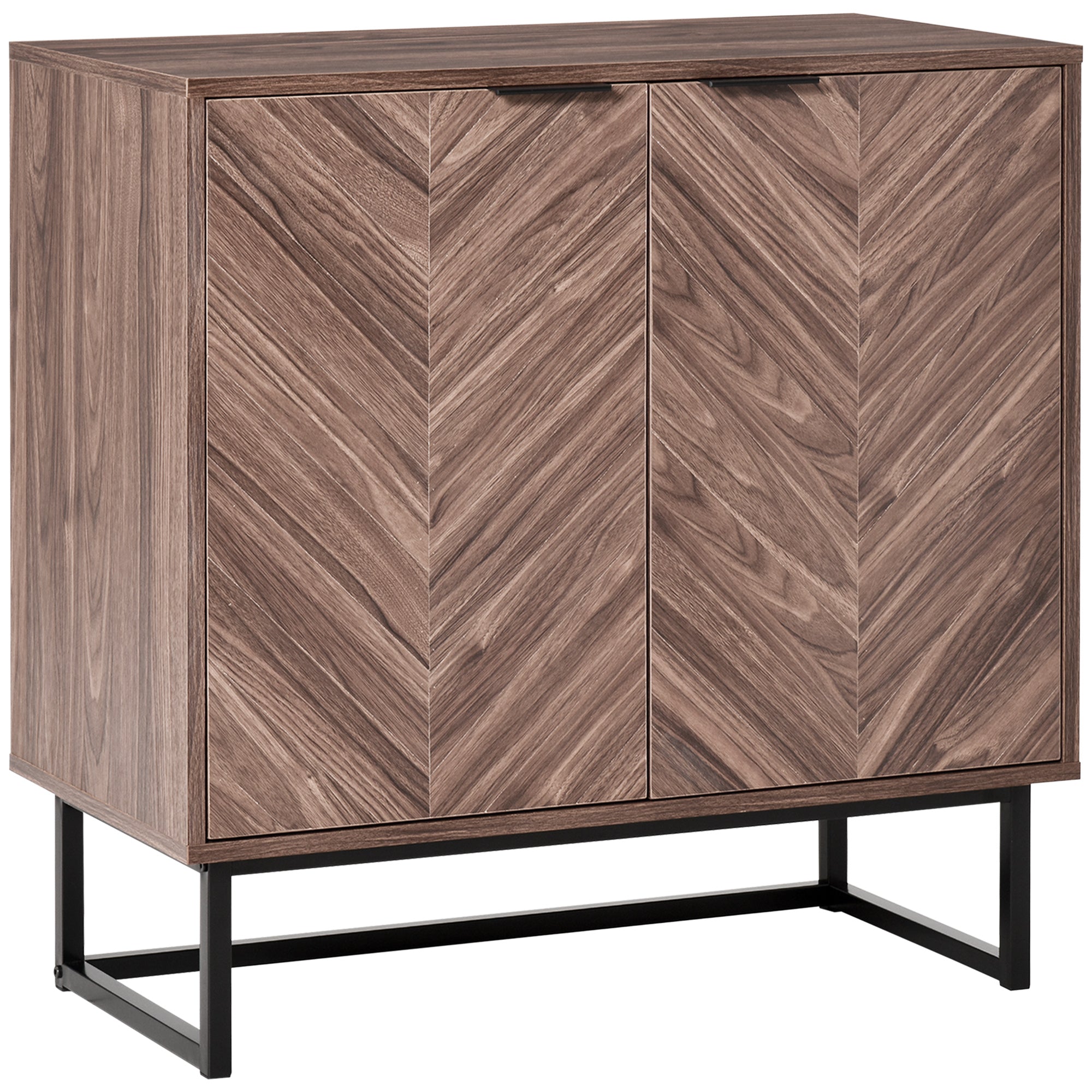 HOMCOM Kitchen Cabinet, Vintage Storage Cabinet with Chevron Doors, Adjustable Shelf, Accent Cabinet for Living Room, Walnut