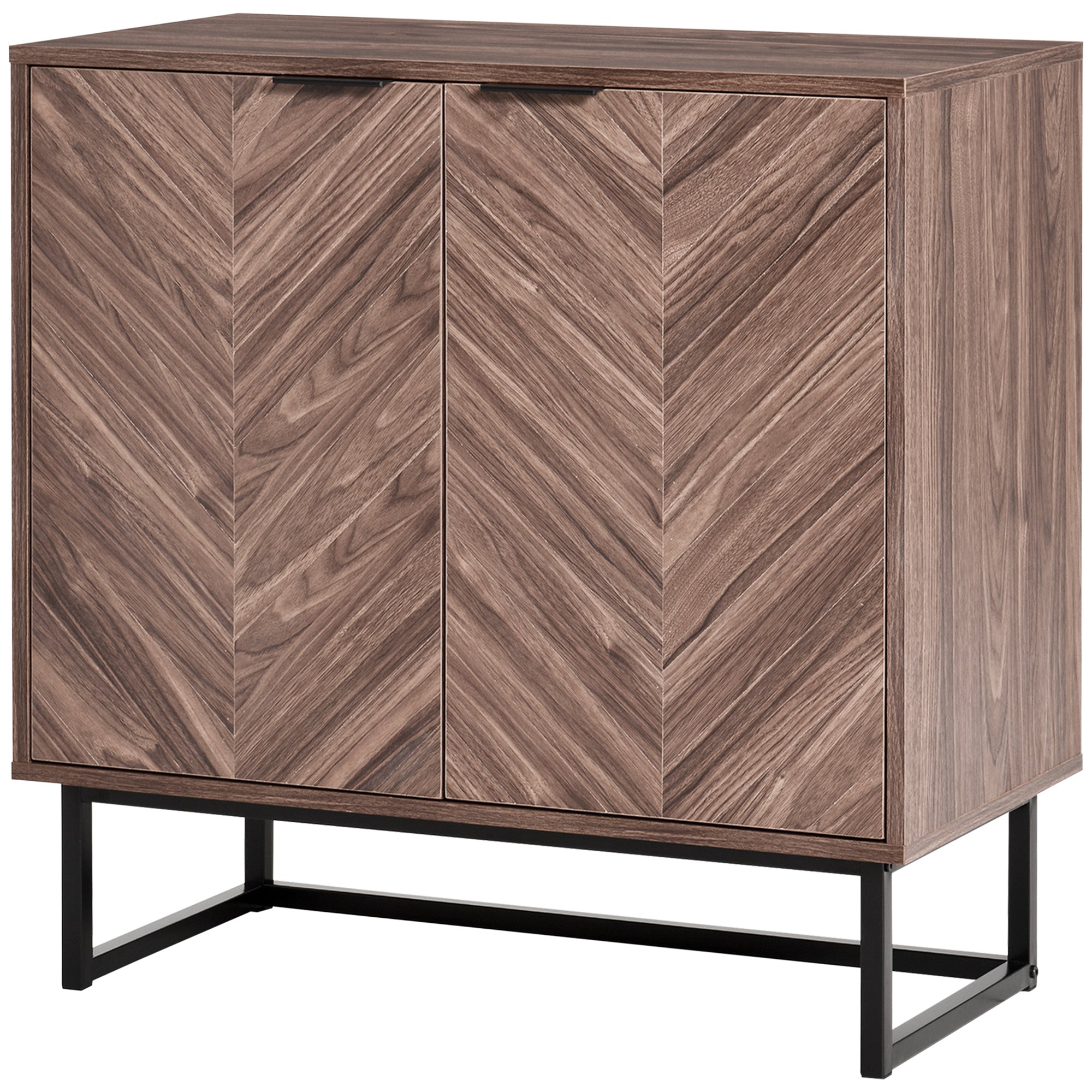 HOMCOM Kitchen Cabinet, Vintage Storage Cabinet with Chevron Doors, Adjustable Shelf, Accent Cabinet for Living Room, Walnut