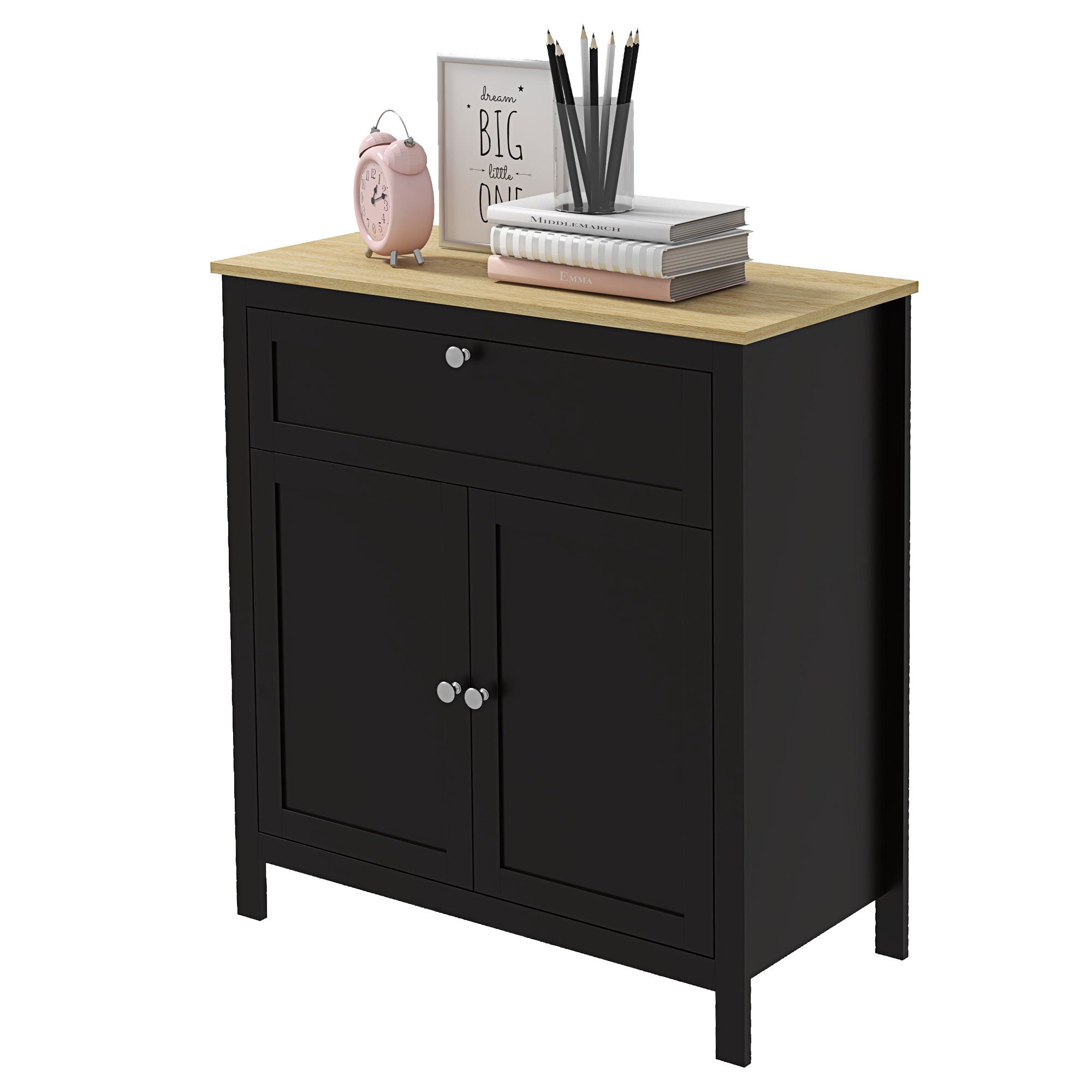 HOMCOM Storage Cabinet, Sideboard Buffet Cabinet with Drawer, Double Door Cupboard and Adjustable Shelf, Black