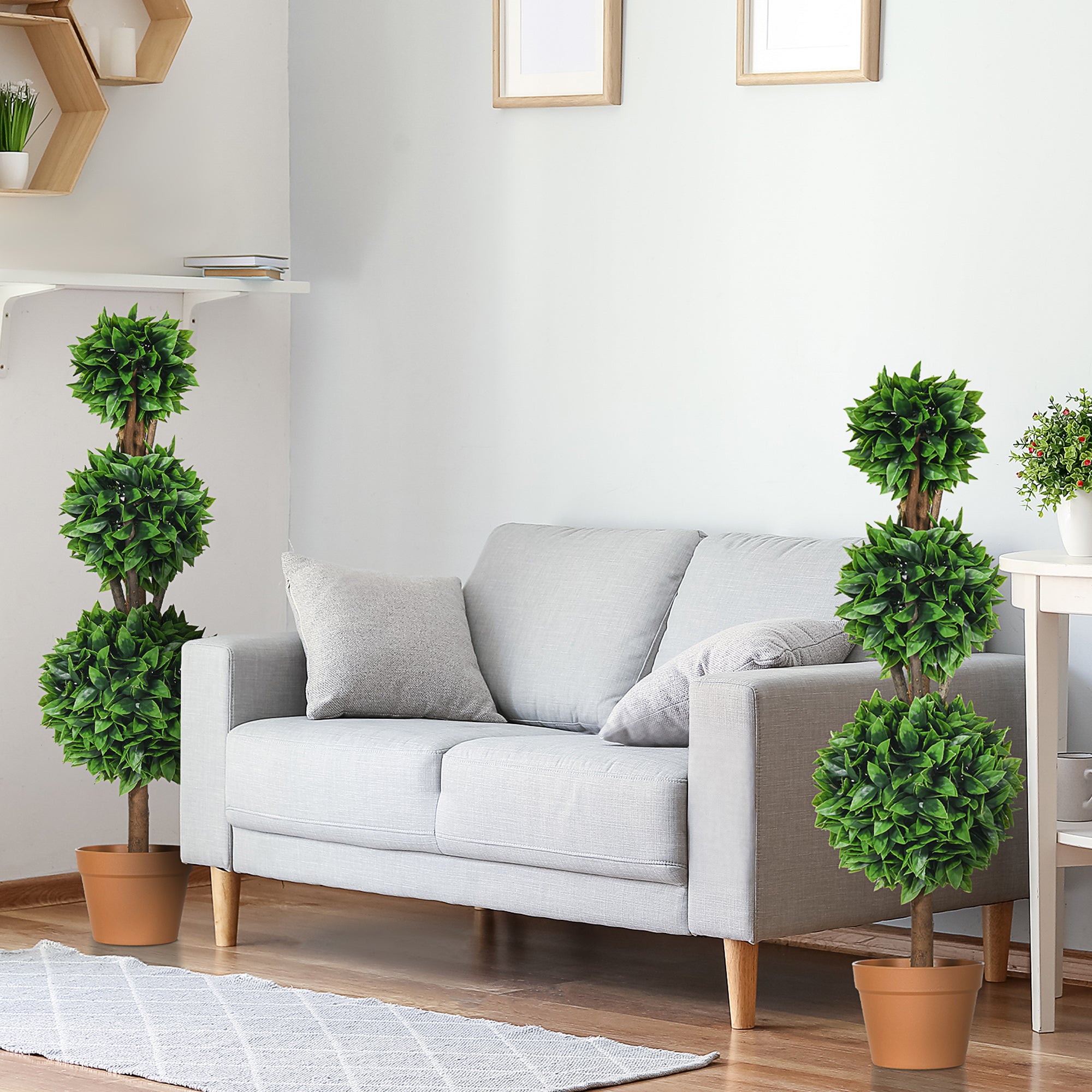 HOMCOM 3ft (35.5") Artificial Boxwood Topiary Ball Trees Set of 2, Faux Potted Plants, Decorative Greenery Plants for Home Office, Indoor, Outdoor, Living Room, Green