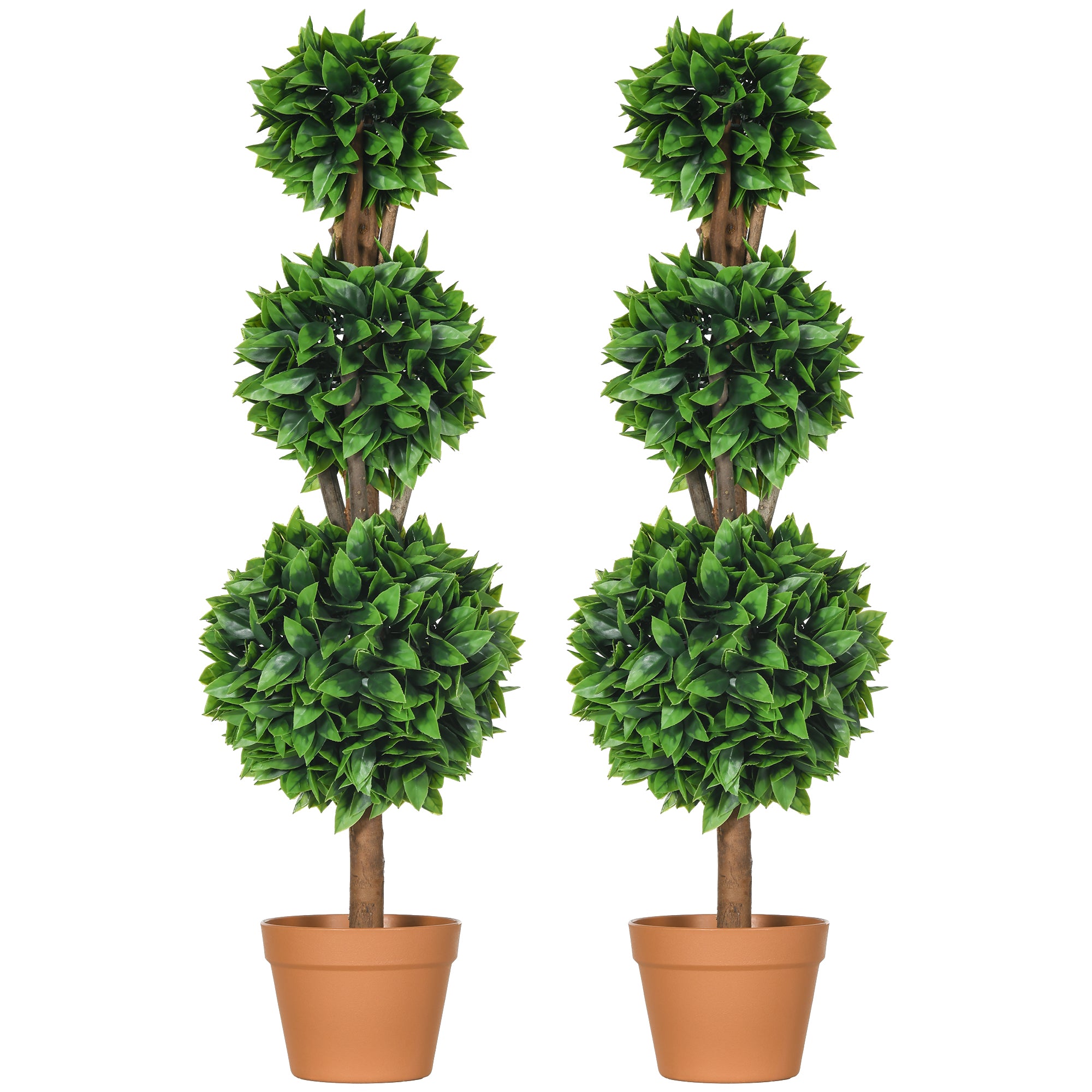 HOMCOM 3ft (35.5") Artificial Boxwood Topiary Ball Trees Set of 2, Faux Potted Plants, Decorative Greenery Plants for Home Office, Indoor, Outdoor, Living Room, Green