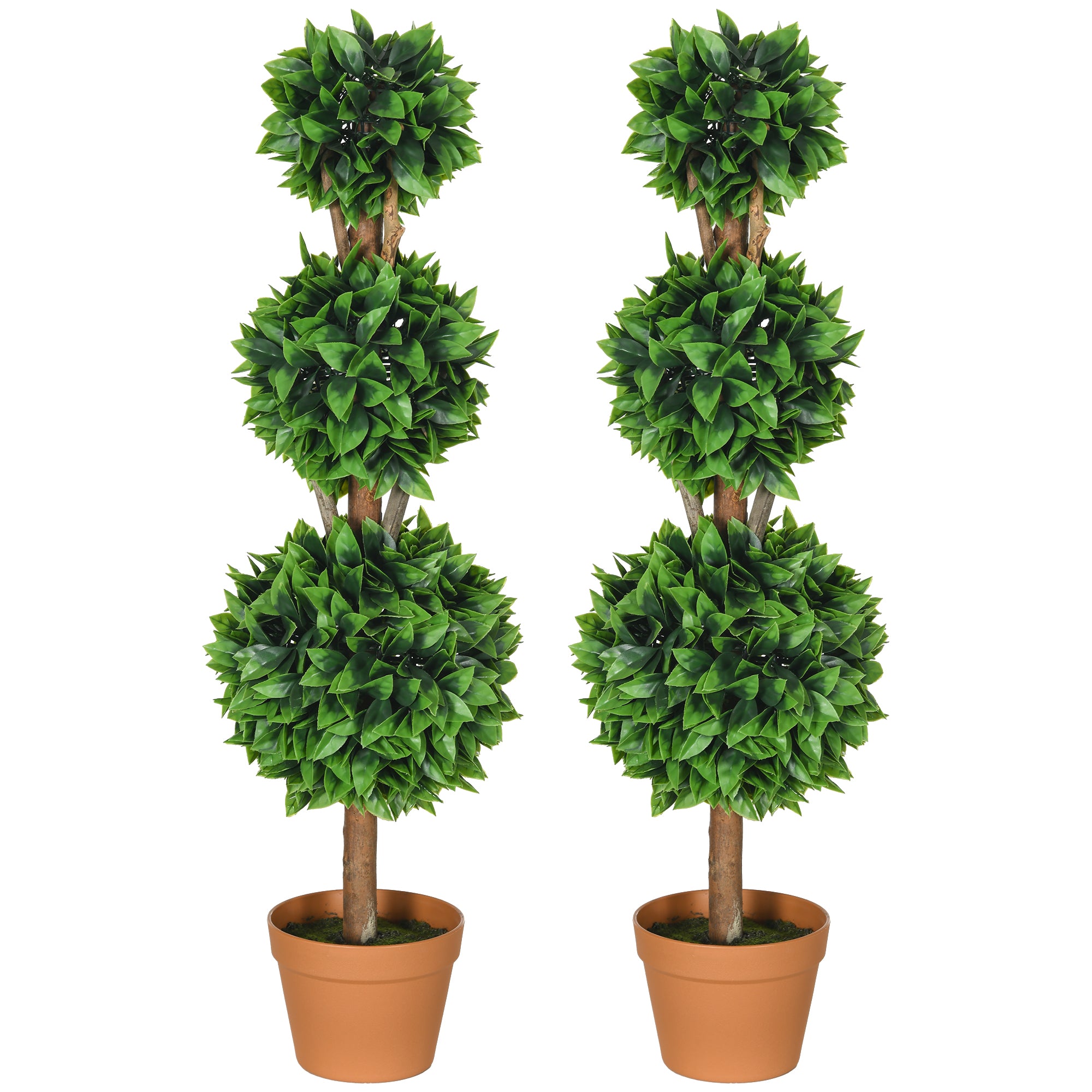 HOMCOM 3ft (35.5") Artificial Boxwood Topiary Ball Trees Set of 2, Faux Potted Plants, Decorative Greenery Plants for Home Office, Indoor, Outdoor, Living Room, Green