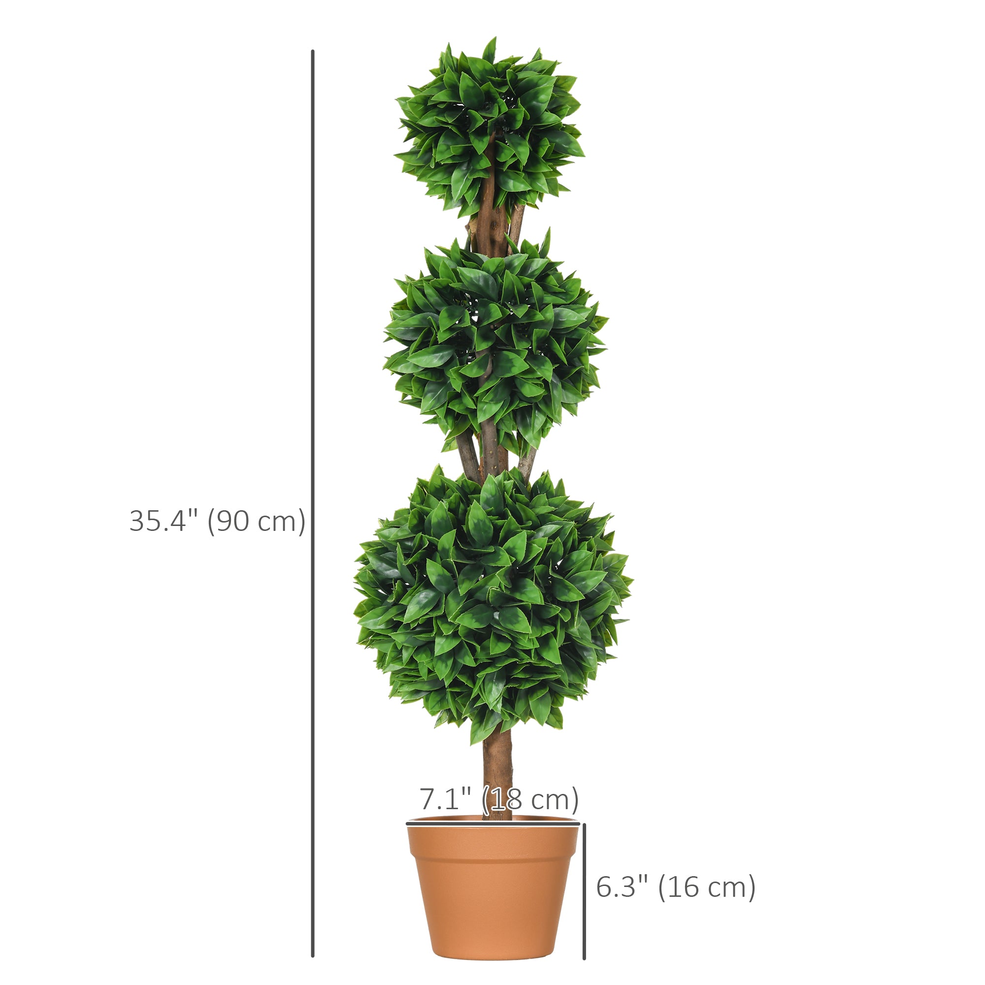 HOMCOM 3ft (35.5") Artificial Boxwood Topiary Ball Trees Set of 2, Faux Potted Plants, Decorative Greenery Plants for Home Office, Indoor, Outdoor, Living Room, Green