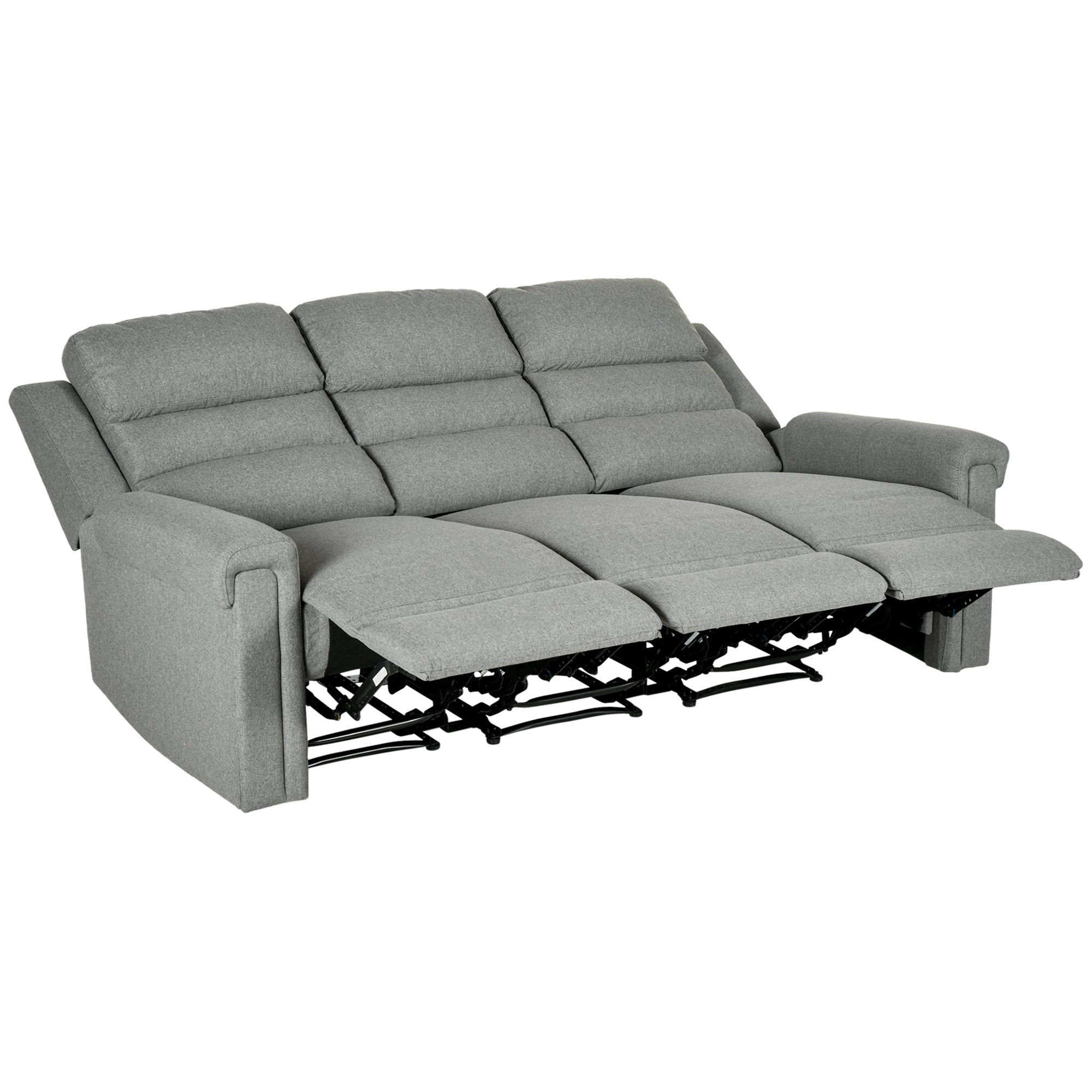 3 Seater Recliner Sofa with Manual Pull Tab Fabric Reclining Sofa RV Couch Gray