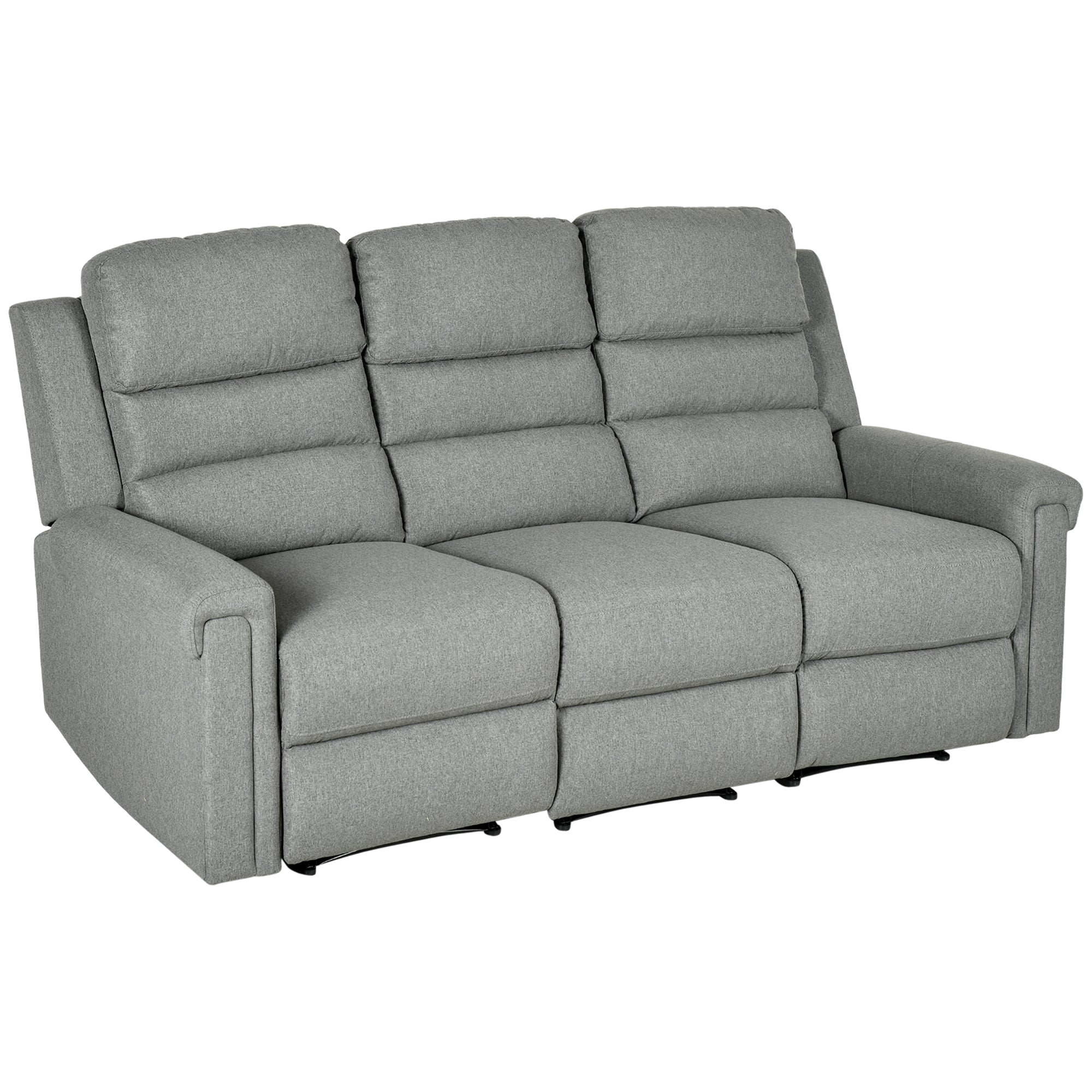 3 Seater Recliner Sofa with Manual Pull Tab Fabric Reclining Sofa RV Couch Gray