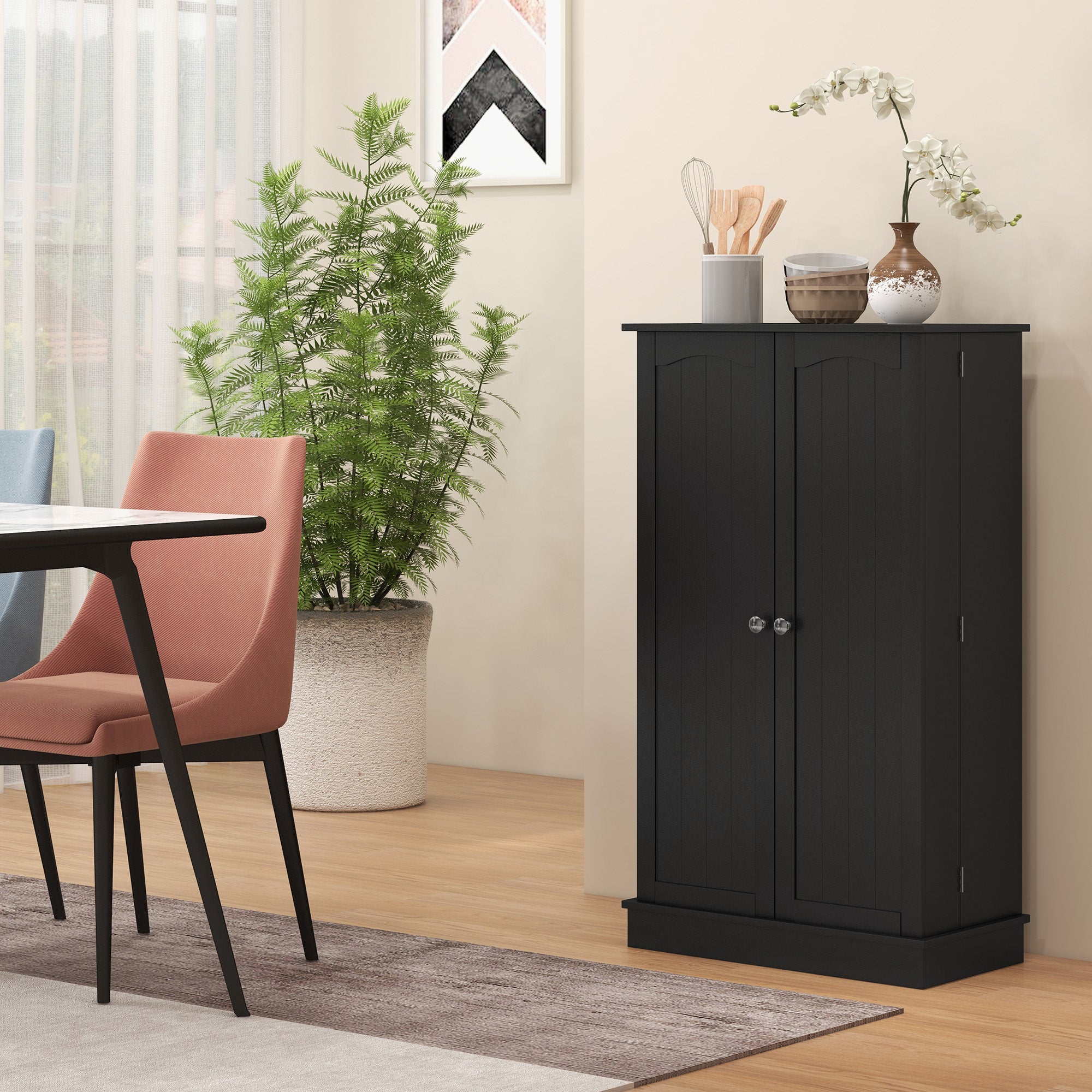 41" Kitchen Pantry Cabinet, 2-Door Buffet Storage Cabinet with 12 Spice Racks and Adjustable Shelves, Black