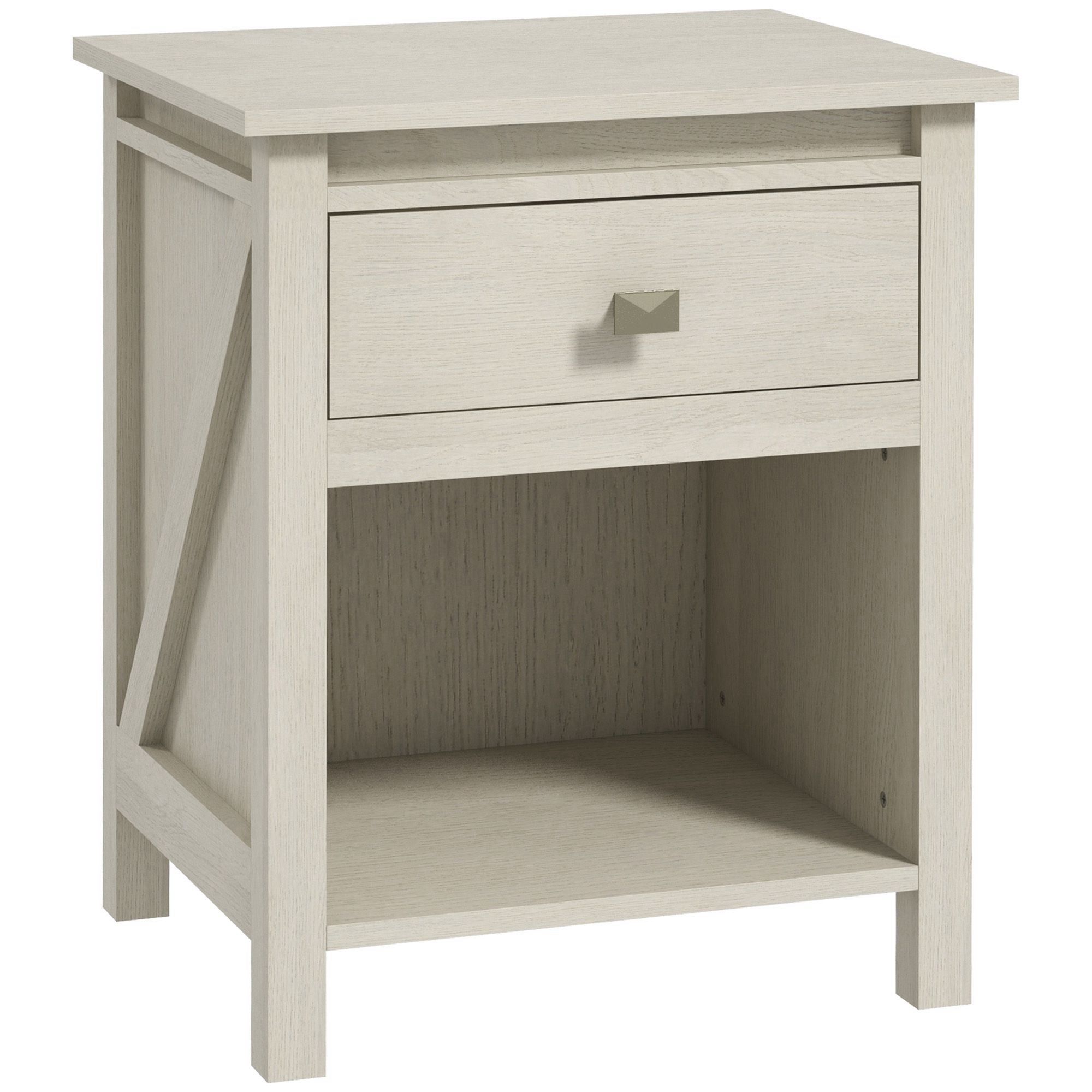 HOMCOM Farmhouse Nightstand, End Side Table with Drawer and Storage Shelf, Bedside Table for Bedroom, White