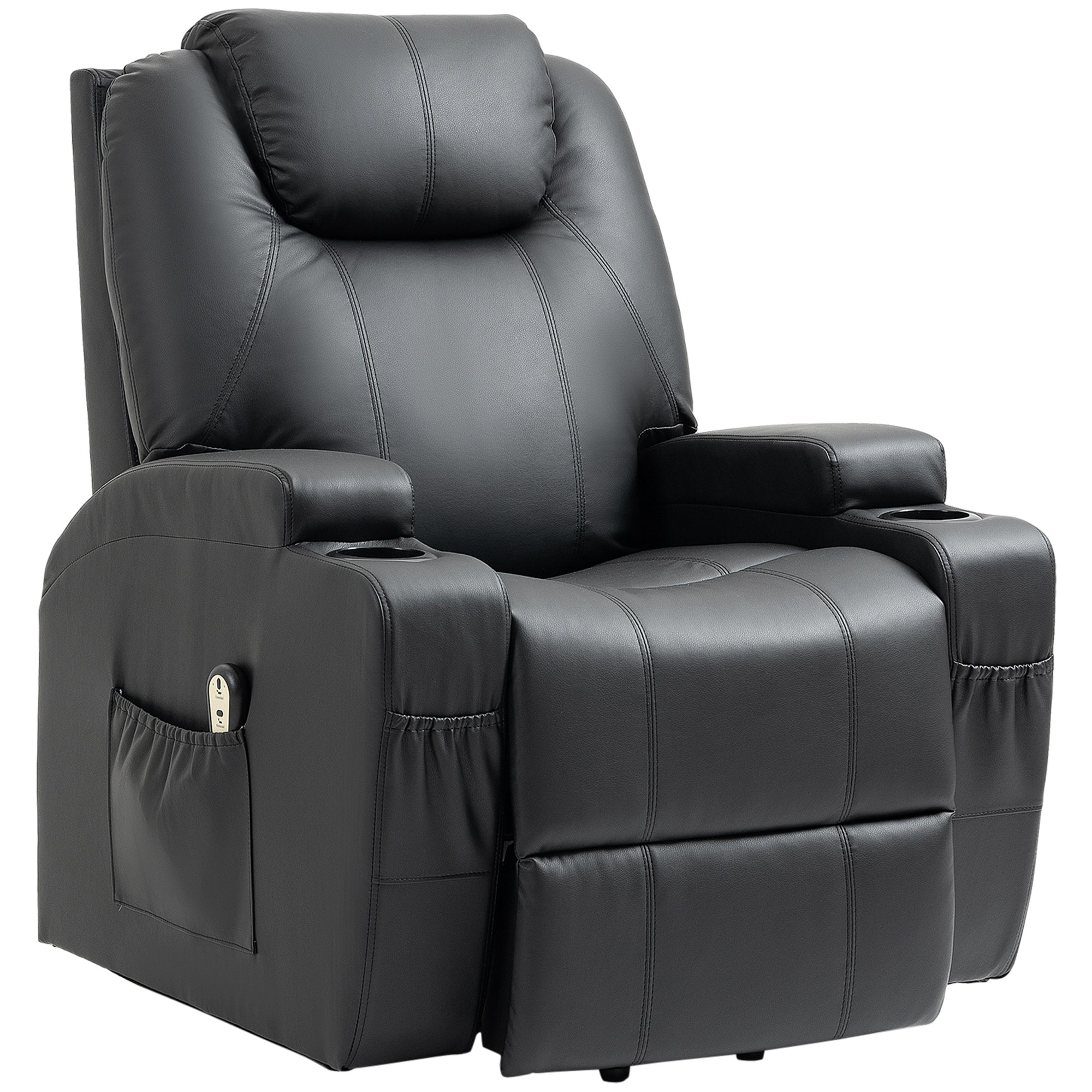 HOMCOM Power Lift Chair for Elderly, PU Leather Recliner Sofa Chair with Footrest, Remote Control, Side Pockets and Cup Holders, Black