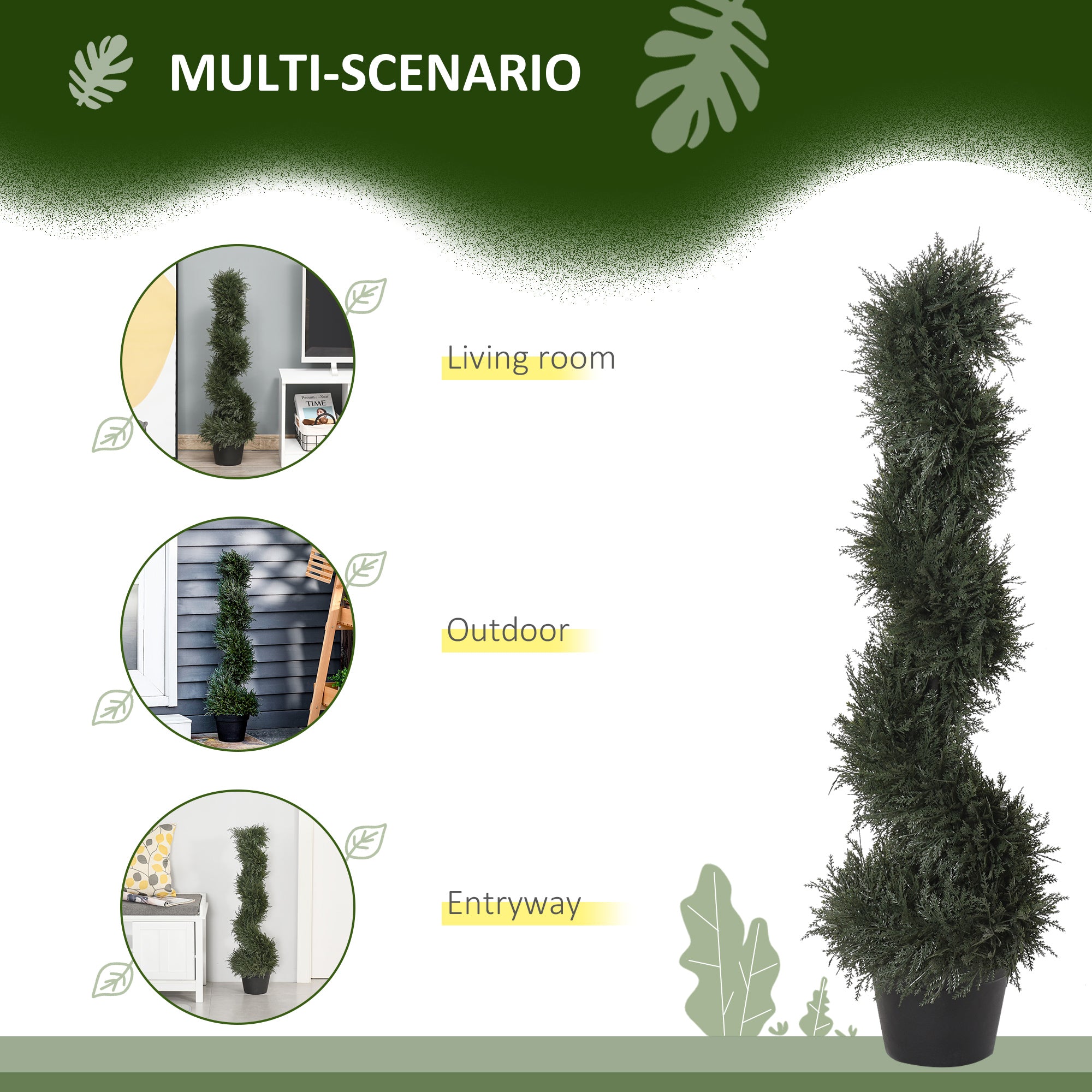 Outsunny 3 Feet Topiary Trees, Artificial Faux Fakes Spiral Plant, Green Cedar Tree Indoor Outdoor Decor with Nursery Pot