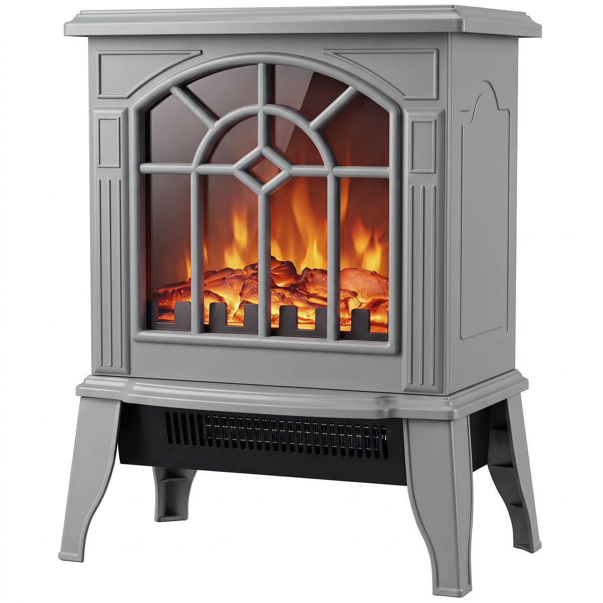Freestanding Electric Fireplace, Electric Log Burner with LED Flame Effect, Overheating Safety System, 1000W/2000W, Grey