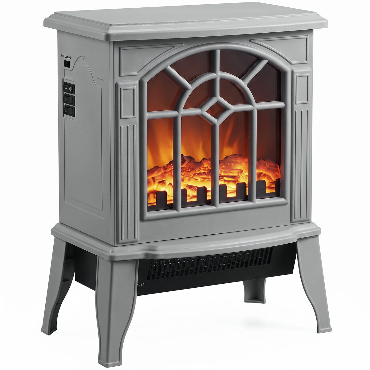 Freestanding Electric Fireplace, Electric Log Burner with LED Flame Effect, Overheating Safety System, 1000W/2000W, Grey