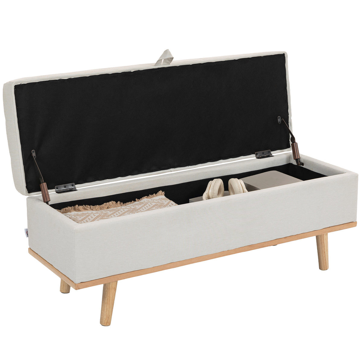 HOMCOM Storage Ottoman Bench, Foot Rest with Lift-Up Lid and Wood Legs ...