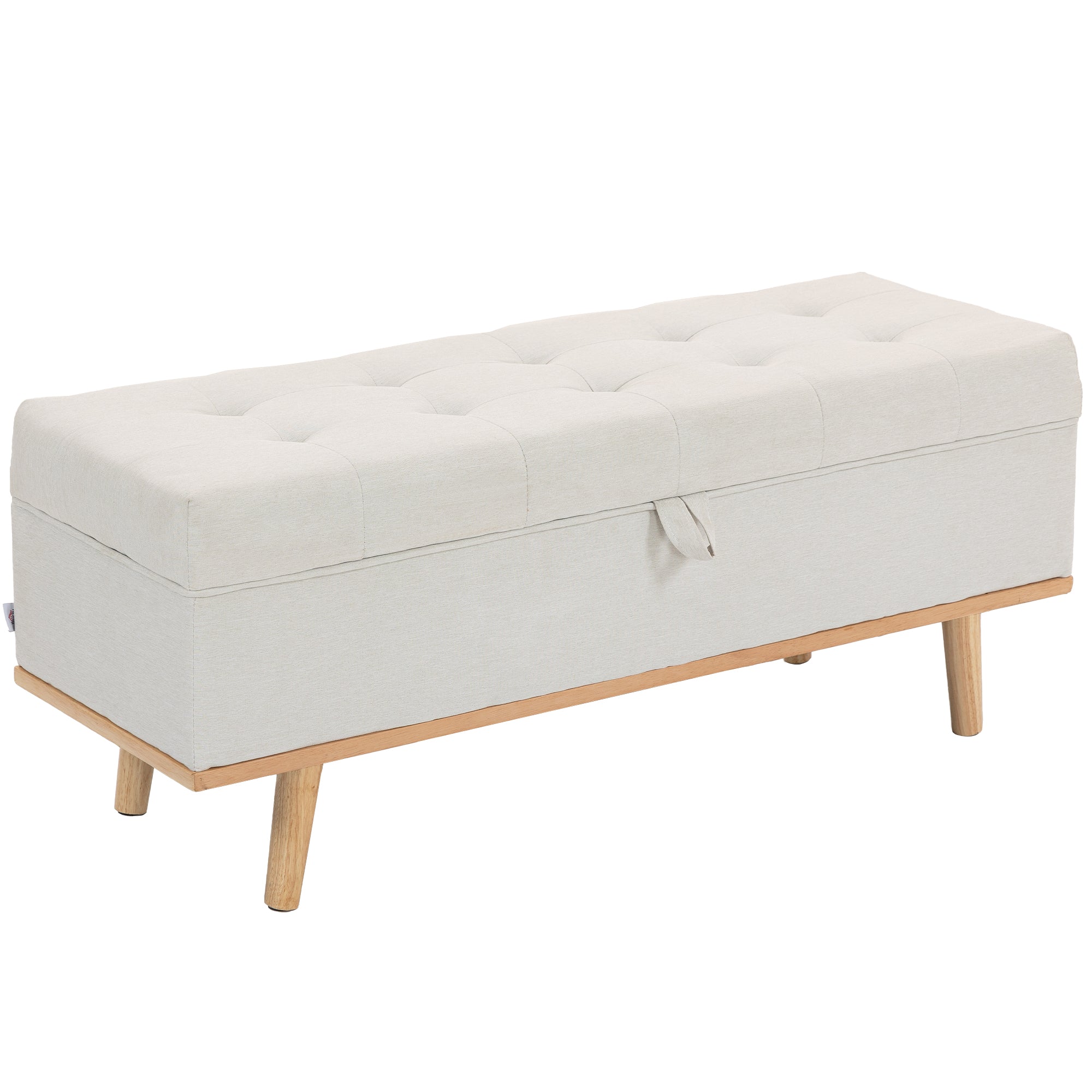 Storage Ottoman Bench, Foot Rest with Lift-Up Lid and Wood Legs, End of Bed Bench, Linen Storage Chest for Living Room, Bedroom, Entryway, 46.5" x 16.5" x 17.7", Cream White