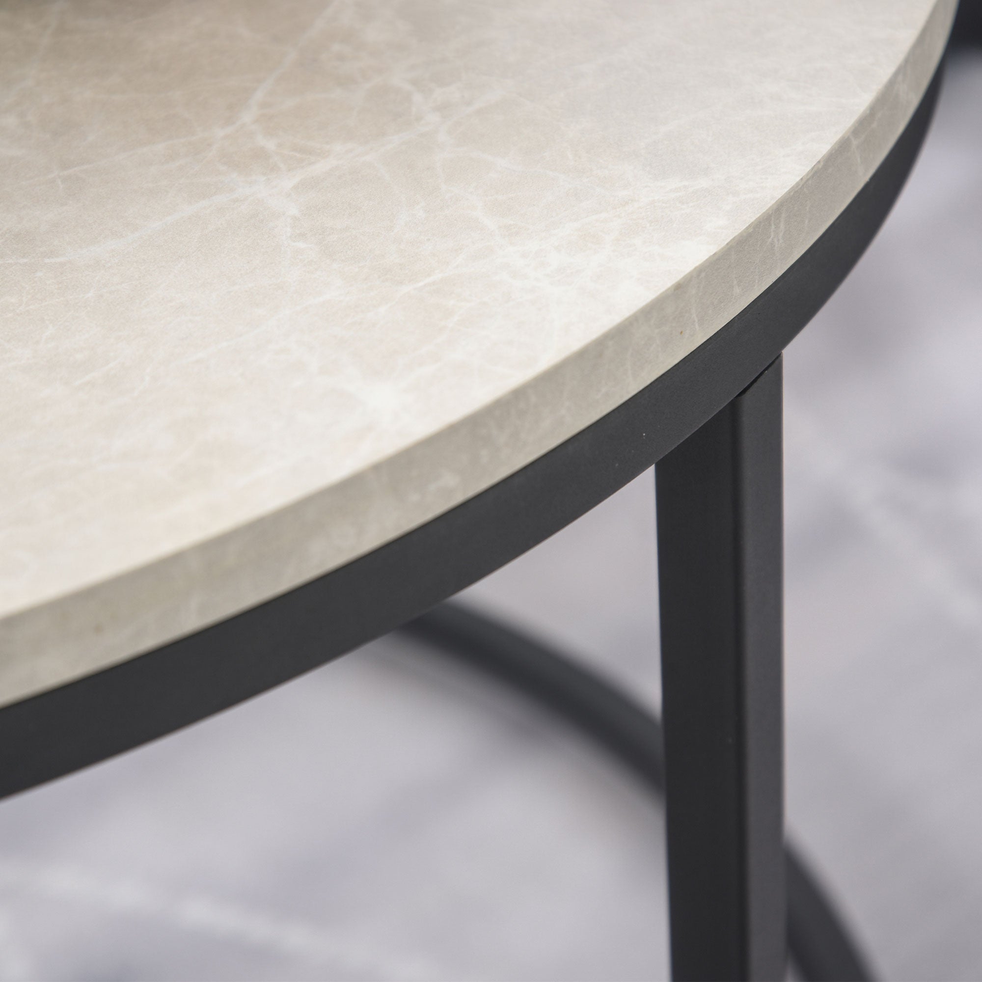 HOMCOM Nesting Tables, 31" Round Coffee Table Set of 2, Modern Side Tables for Living Room with Metal Base, Cement Grey