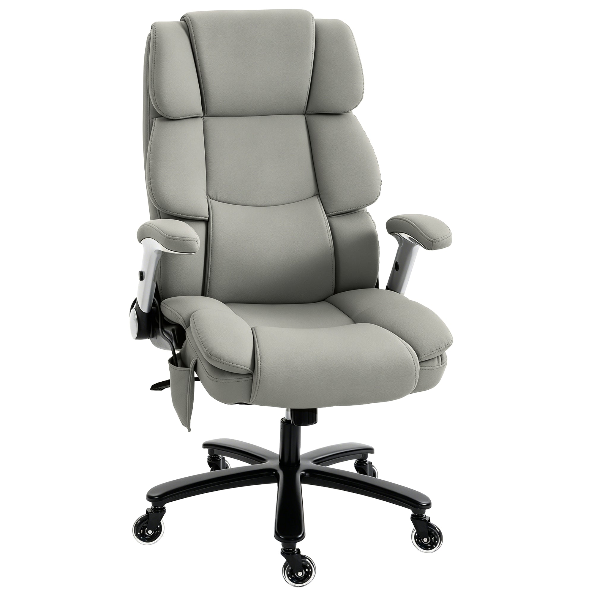 Heavy Duty Office Chair 400LBS with Airbag Lumbar Support, Pet-Friendly Fabric, Big and Tall Desk Chair with Flip-Up Armrests, Pocket Springs, Class 4 Gas Cylinder, Wide Seat, Light Gray