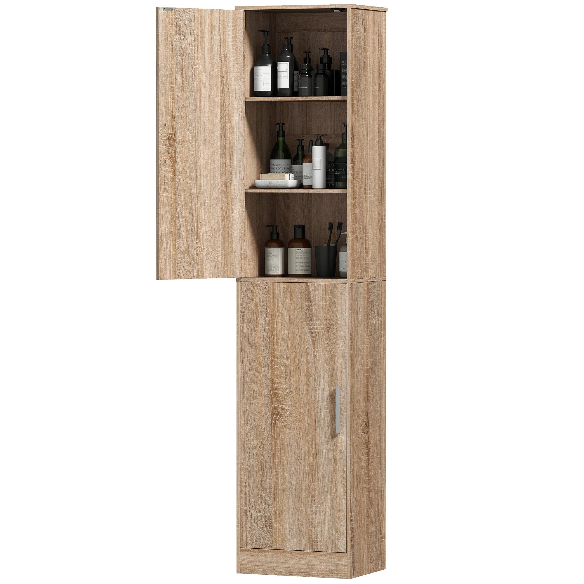 71" Tall Bathroom Cabinet, Slim 6-Tier Bathroom Floor Cabinet with 2 Doors, 4 Adjustable Shelves, Standing Storage Unit for Small Spaces, Living Room, Kitchen, Natural Wood