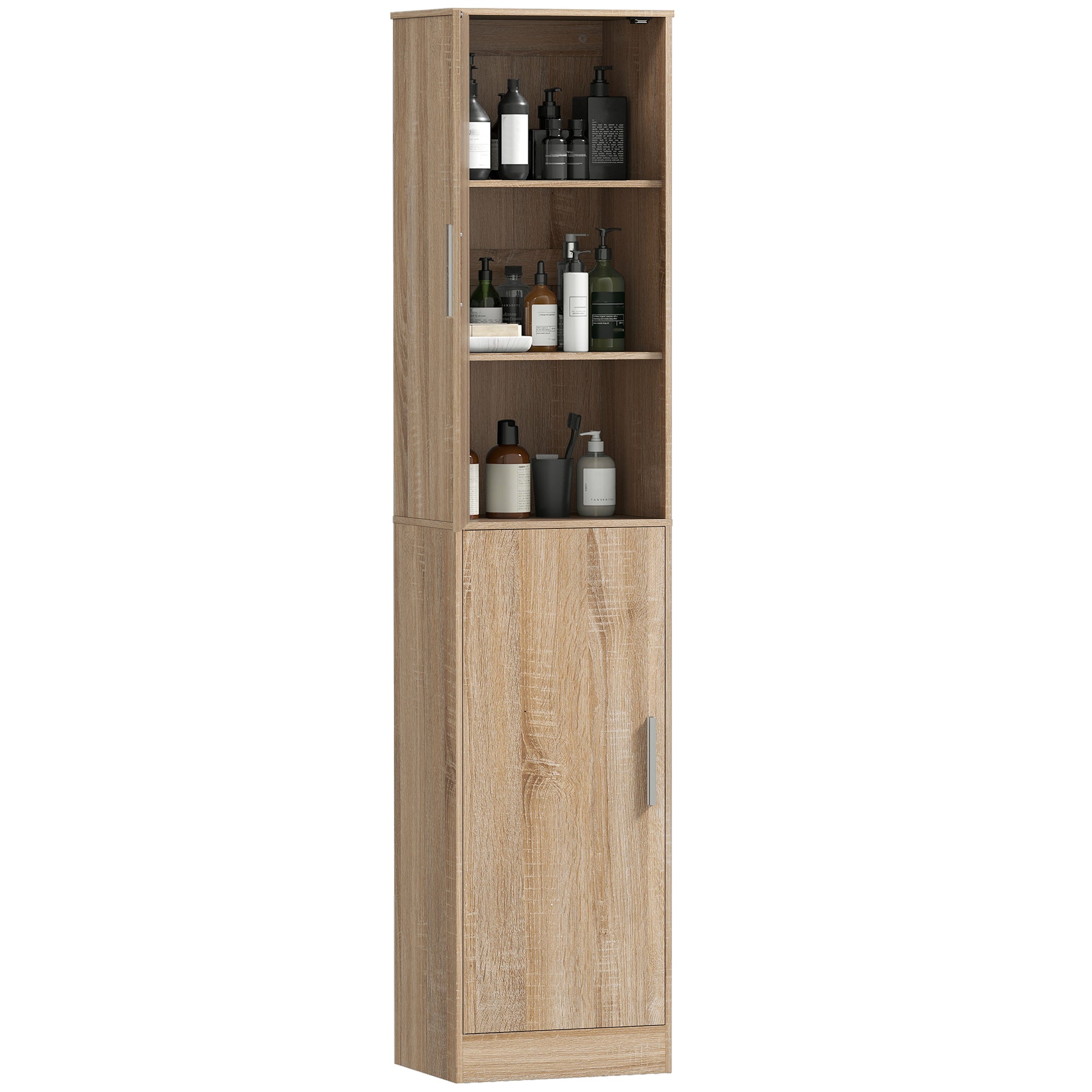 71" Tall Bathroom Cabinet, Slim 6-Tier Bathroom Floor Cabinet with 2 Doors, 4 Adjustable Shelves, Standing Storage Unit for Small Spaces, Living Room, Kitchen, Natural Wood