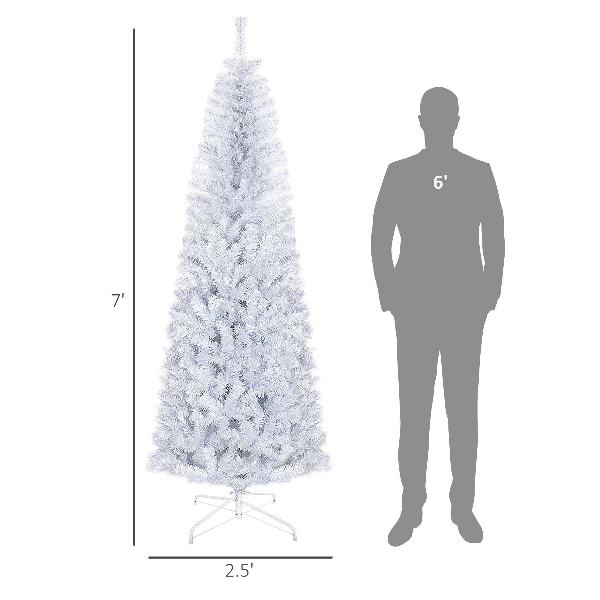 7 FT Artificial Christmas Tree Pencil Xmas Tree with Stand 818 Tips Holiday Indoor Decoration White