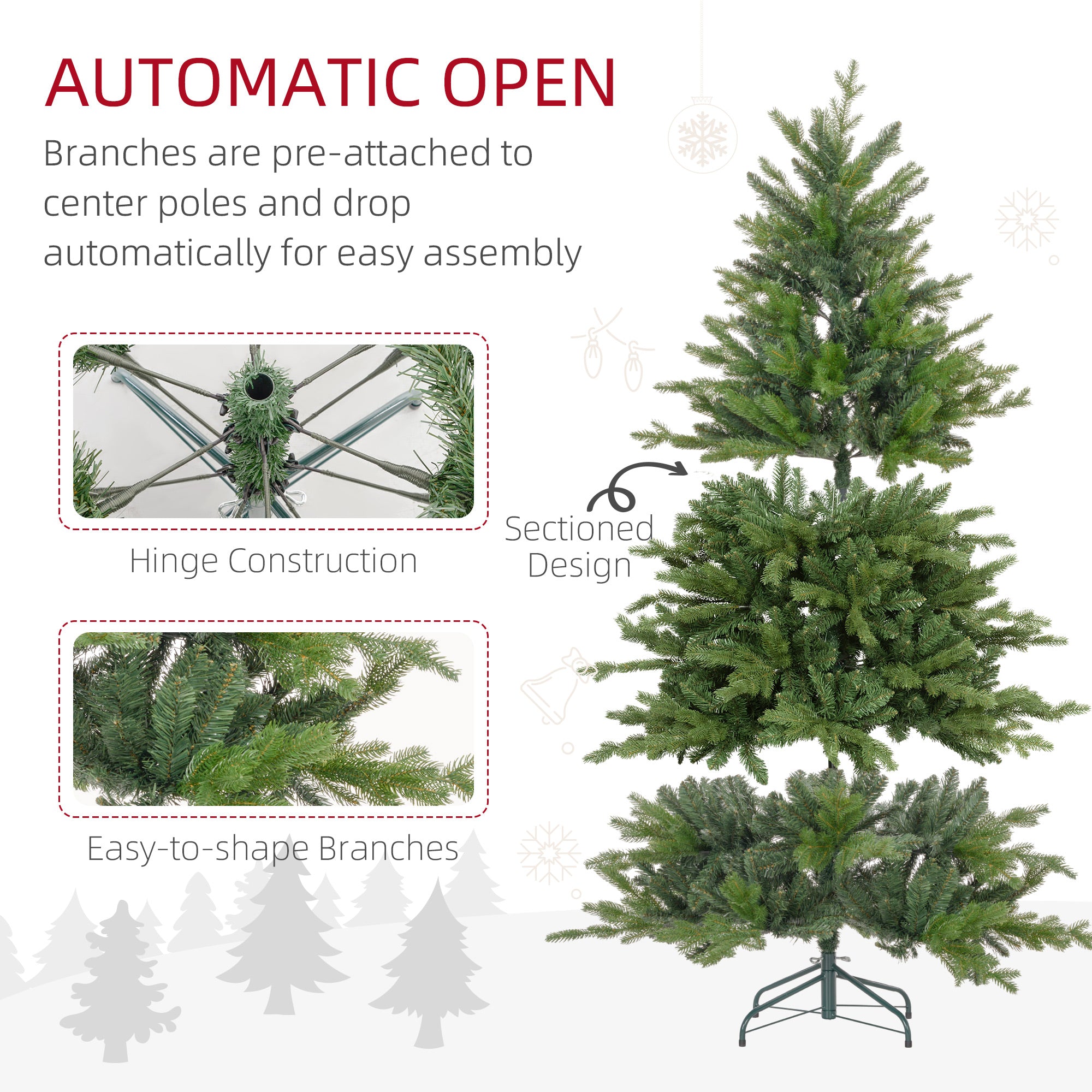 6 Ft Artificial Christmas Tree with Foldable Metal Stand, Easy Assembly, Hinged Xmas Tree for Home Office Holiday