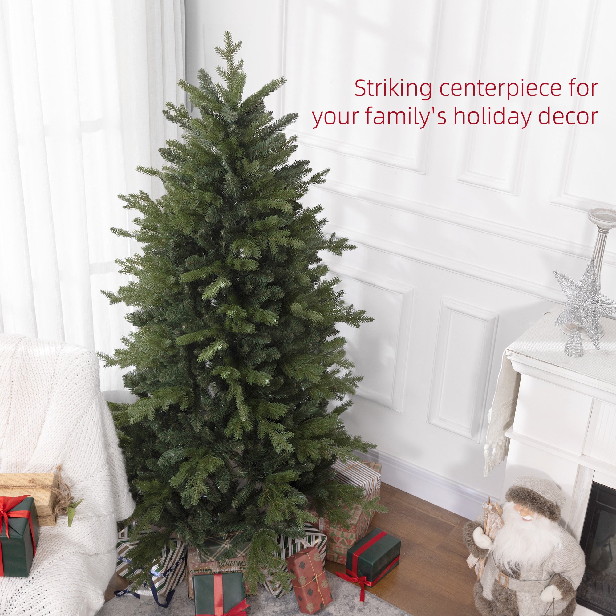 6 Ft Artificial Christmas Tree with Foldable Metal Stand, Easy Assembly, Hinged Xmas Tree for Home Office Holiday