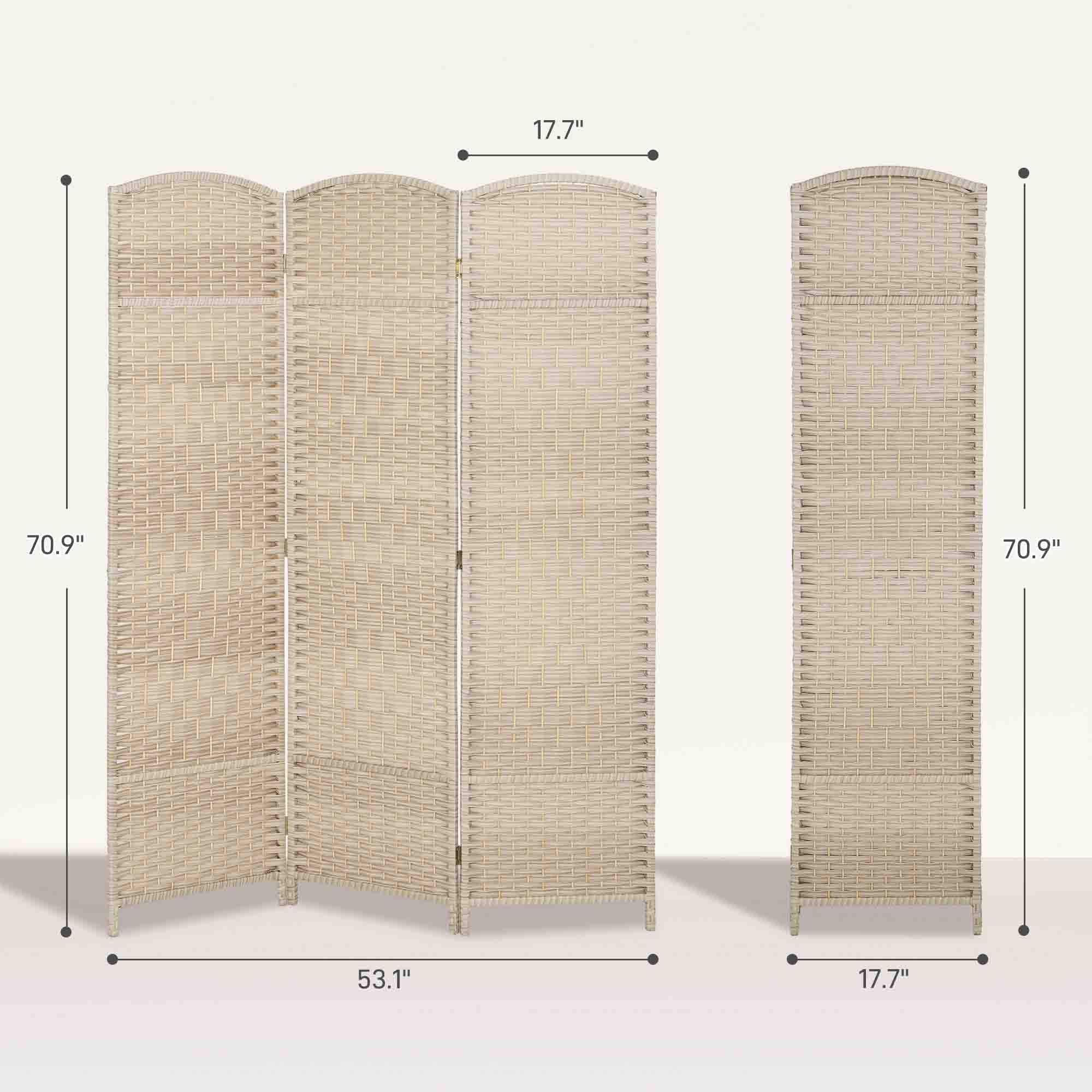 3 Panel Room Divider, 6' Tall Folding Privacy Screen, Hand-Woven Freestanding Wall Partition for Home Office, Bedroom, Washed Oak