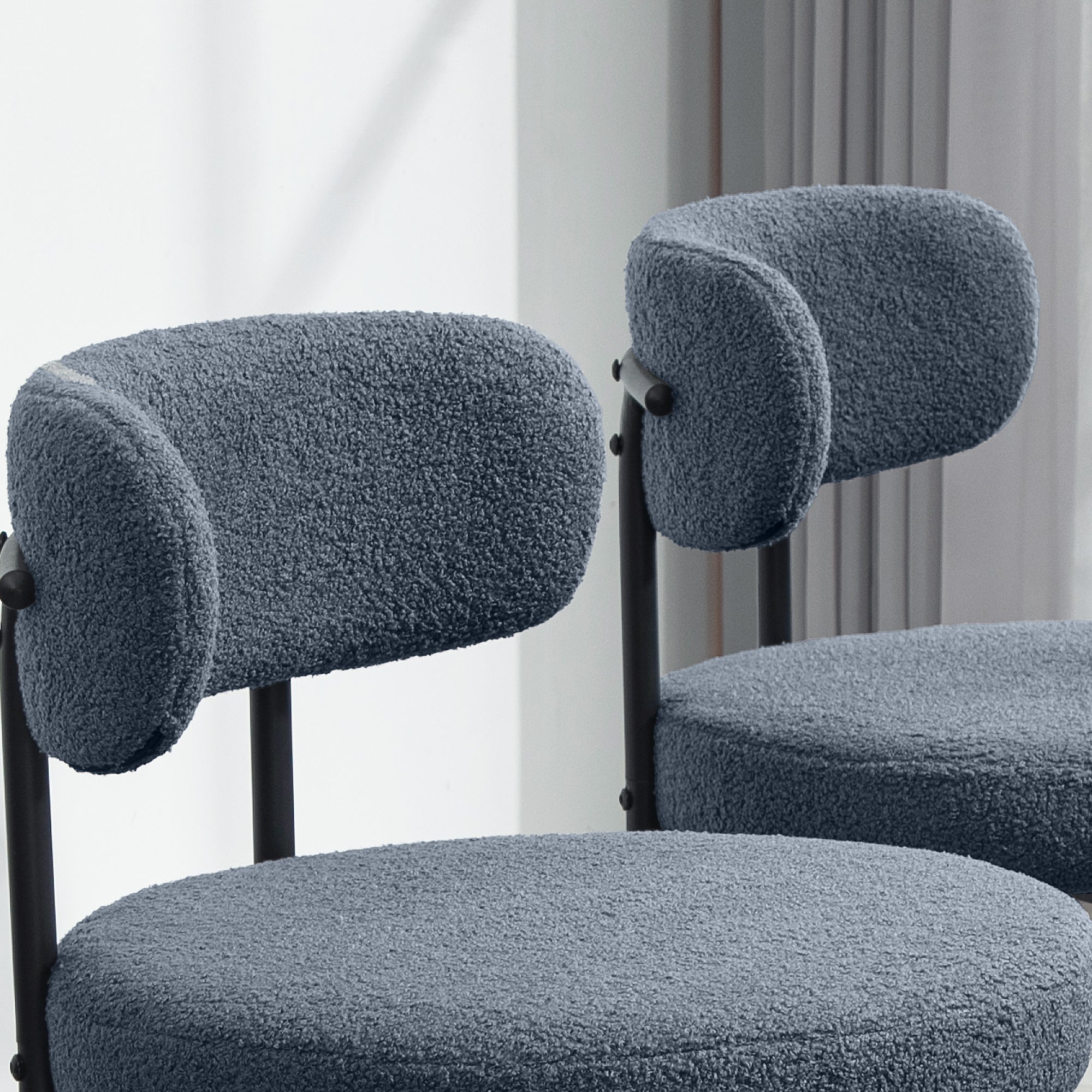 Boucle Dining Chairs Set of 4, Round Modern Upholstered Kitchen Chairs with Curved Backrest, Thick Cushion and Steel Legs for Dining Room, Gray