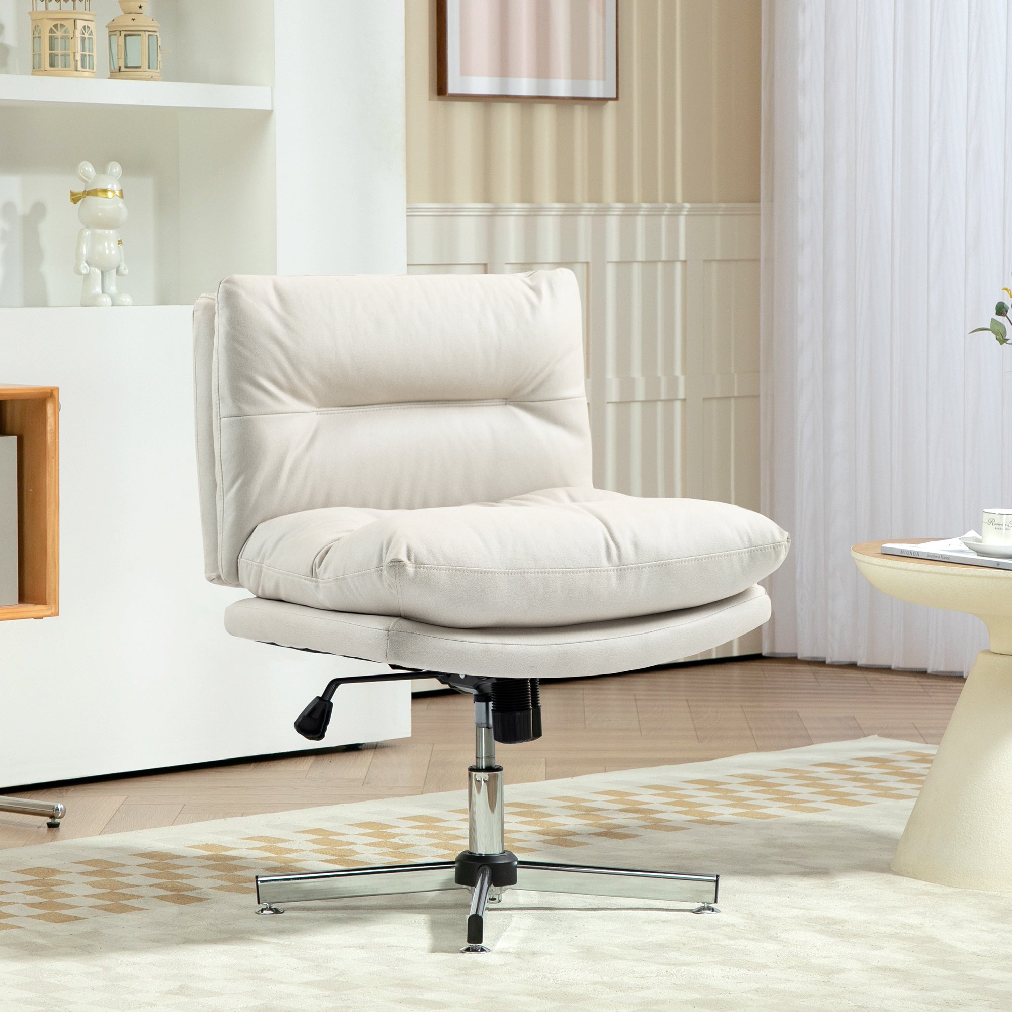 Criss Cross Chair, Microfiber Cloth Armless Office Chair with Wide Seat, Adjustable Height and Tilt Function for Home Office, Study, Light Grey