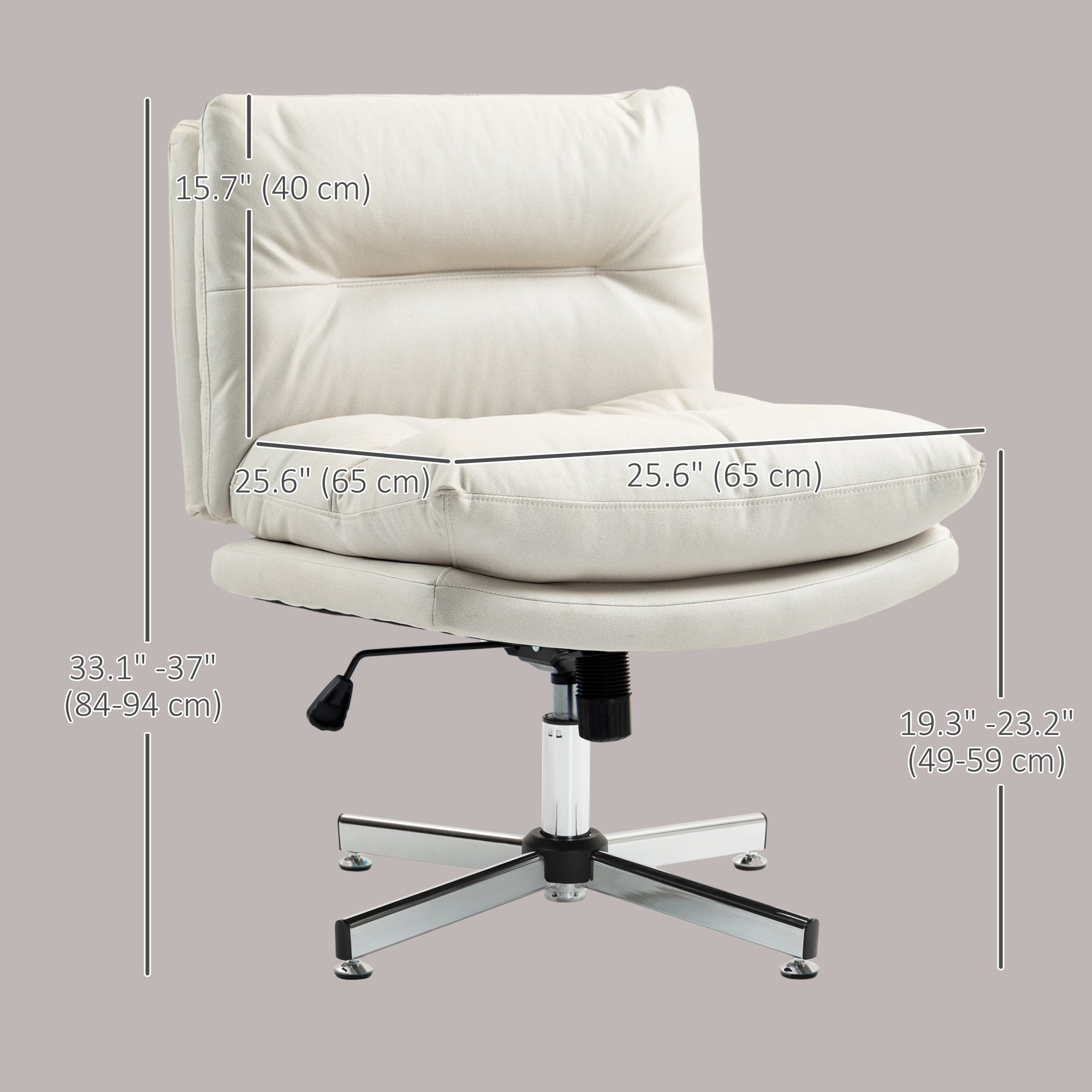 Criss Cross Chair, Microfiber Cloth Armless Office Chair with Wide Seat, Adjustable Height and Tilt Function for Home Office, Study, Light Grey