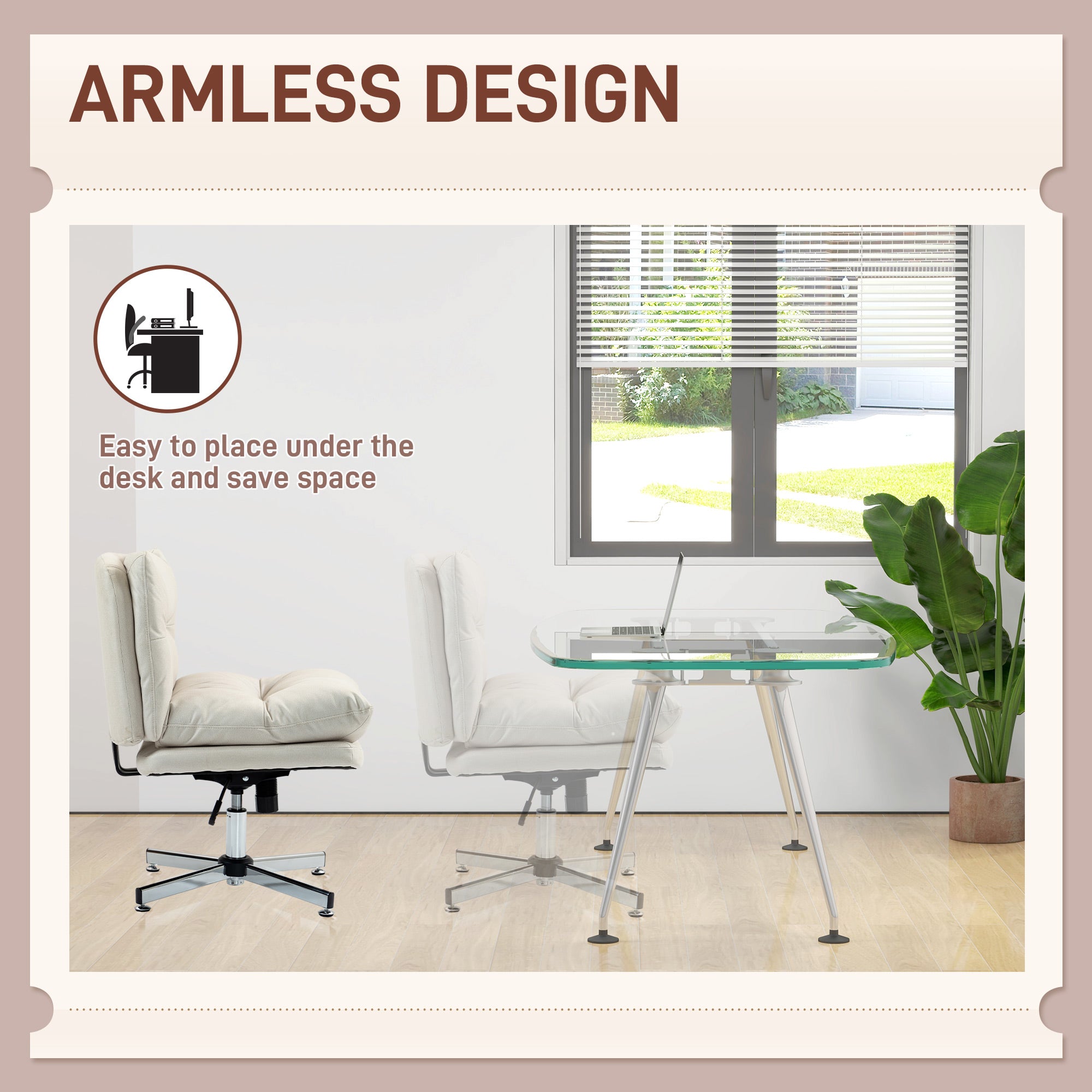 Criss Cross Chair, Microfiber Cloth Armless Office Chair with Wide Seat, Adjustable Height and Tilt Function for Home Office, Study, Light Grey