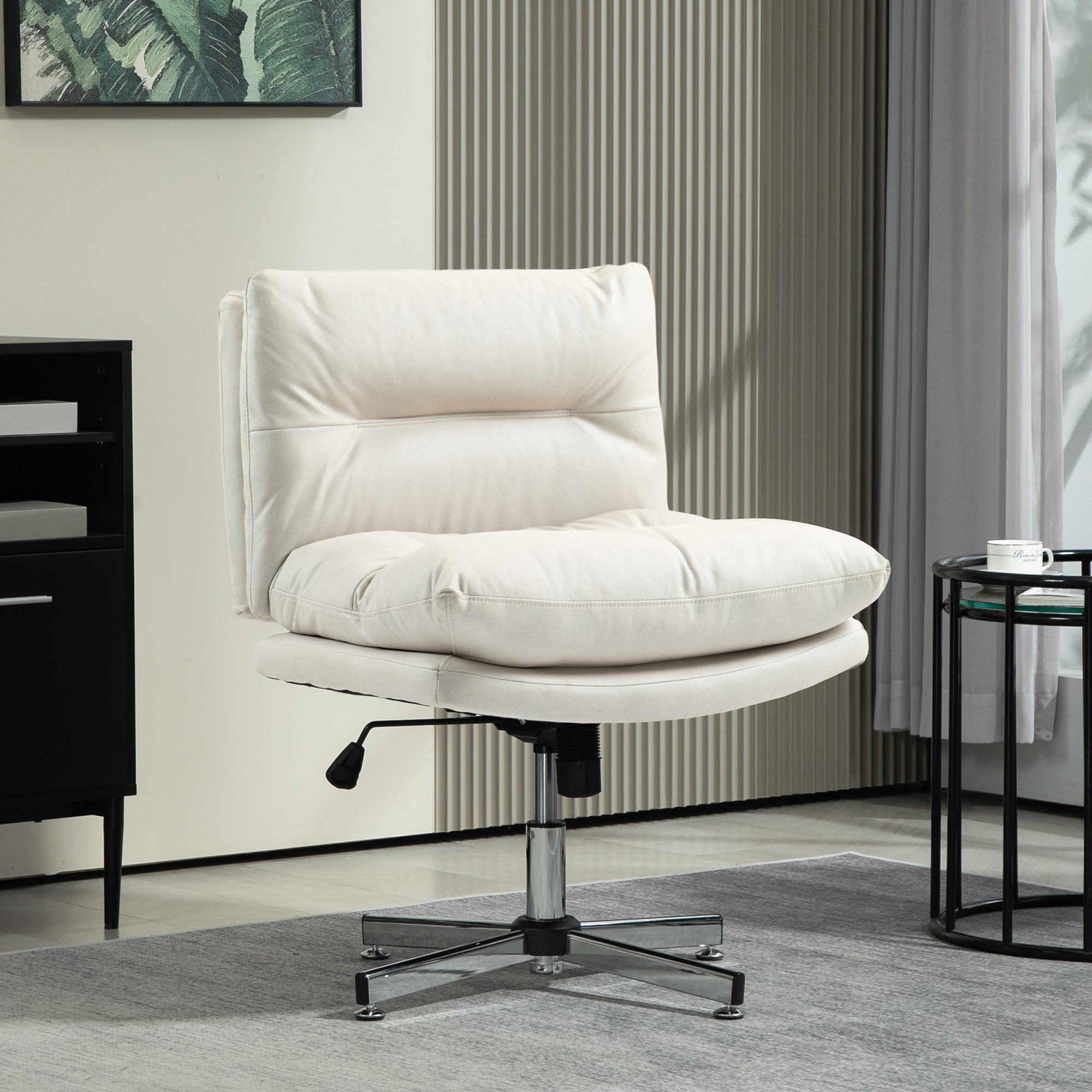 Criss Cross Chair, Microfiber Cloth Armless Office Chair with Wide Seat, Adjustable Height and Tilt Function for Home Office, Study, Light Grey