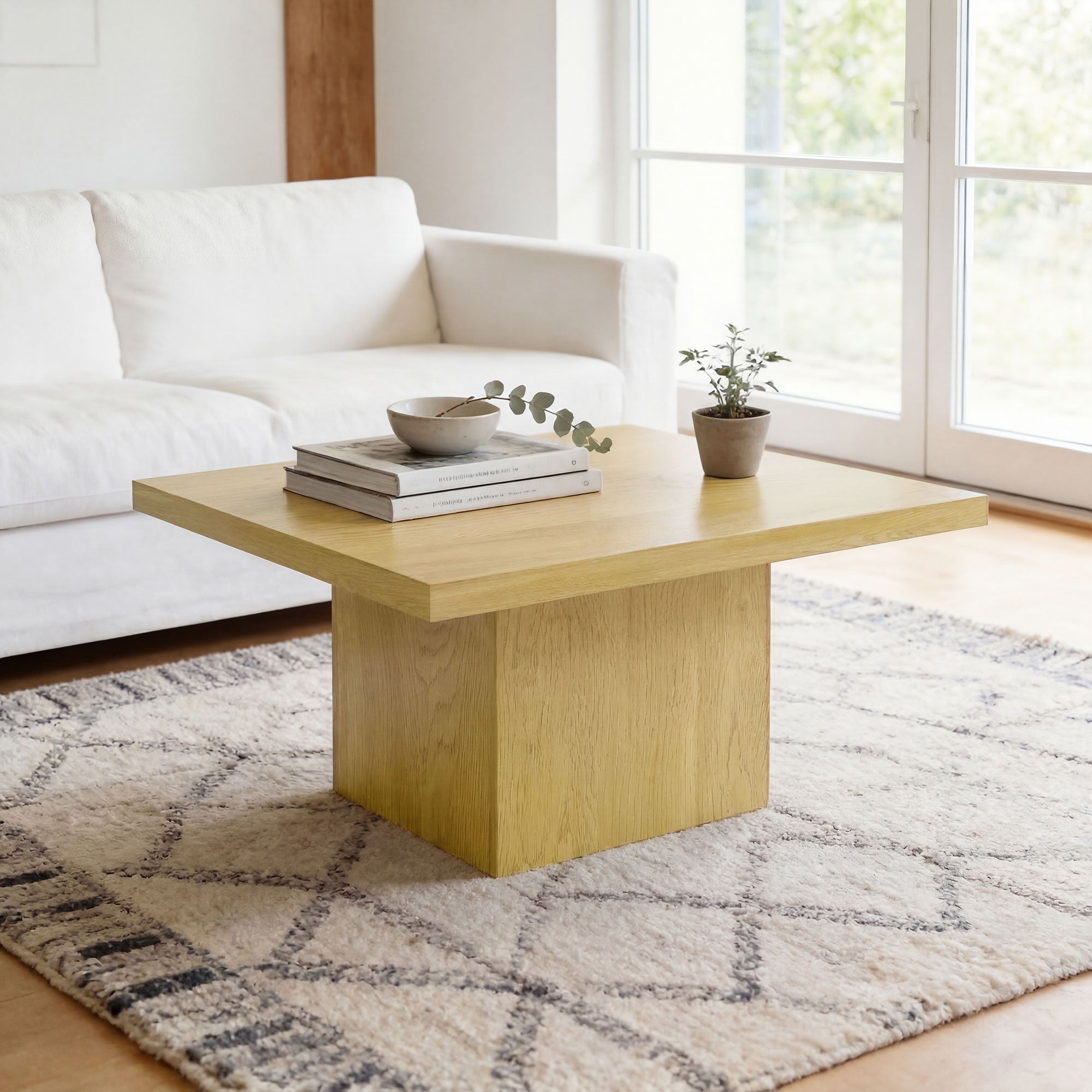 Square Coffee Table, Center Table with 1.6" Thick Tabletop for Living Room, Easy Assembly, 31.5"x31.5", Light Brown