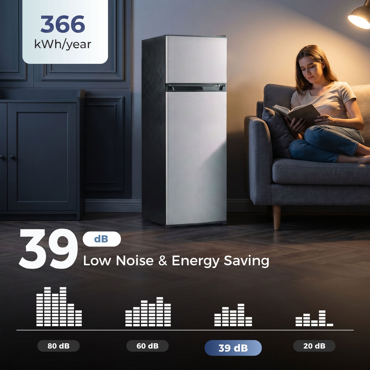 7.7 Cu. Ft. Mini Fridge with Freezer, Double Door Compact Refrigerator with Adjustable Thermostat, Reversible Door, Removable Glass Shelves, Small Refrigerator for Bedroom, Office, Dorm