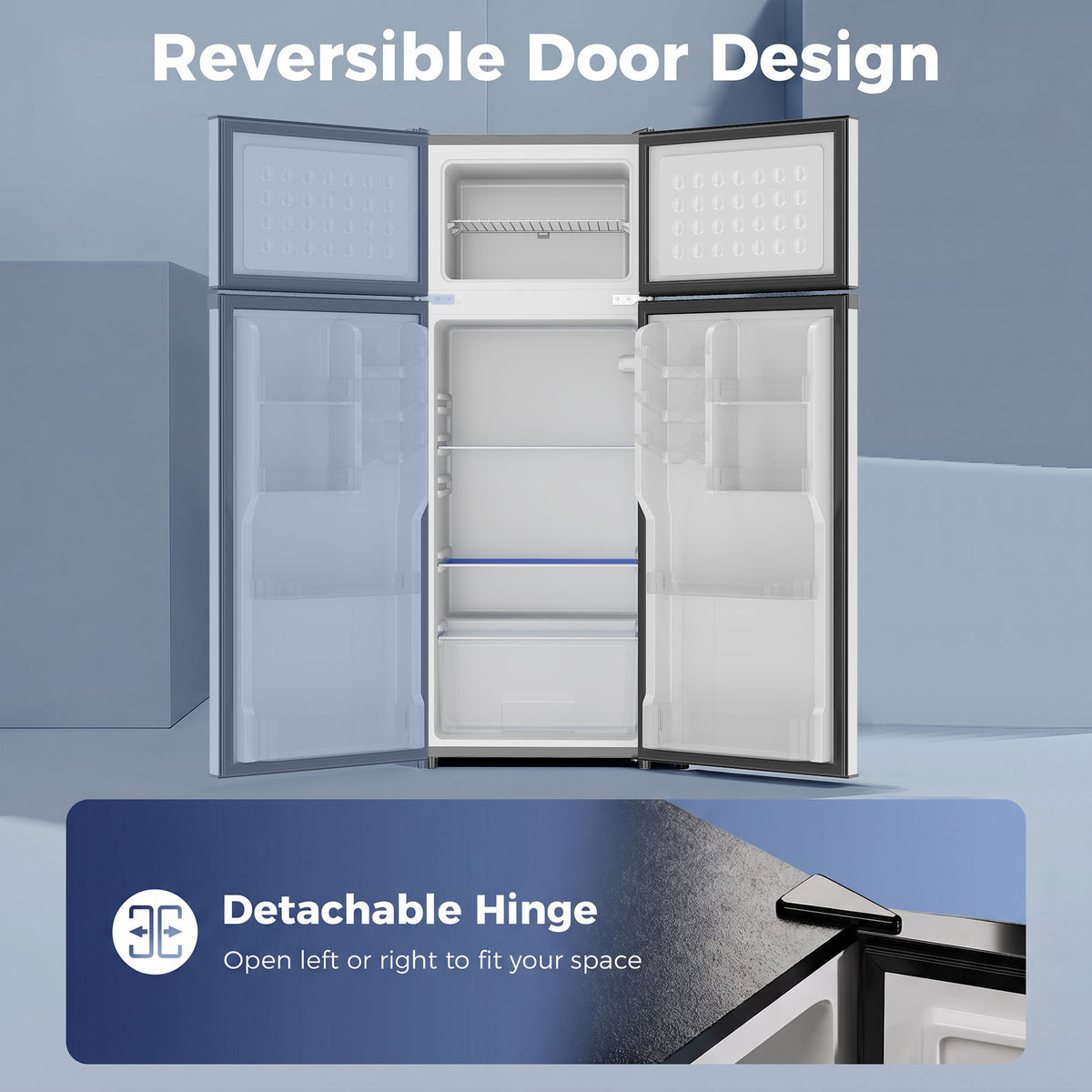 7.7 Cu. Ft. Mini Fridge with Freezer, Double Door Compact Refrigerator with Adjustable Thermostat, Reversible Door, Removable Glass Shelves, Small Refrigerator for Bedroom, Office, Dorm