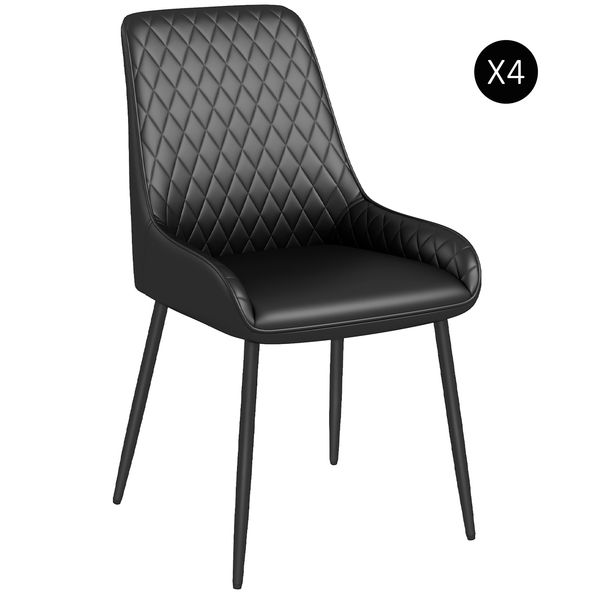 HOMCOM Dining Chairs Set of 4, Modern PU Leather Upholstered Kitchen Chairs with Diamond Tufted Backs and Steel Legs for Living Room, Dining Room, Bedroom, Black