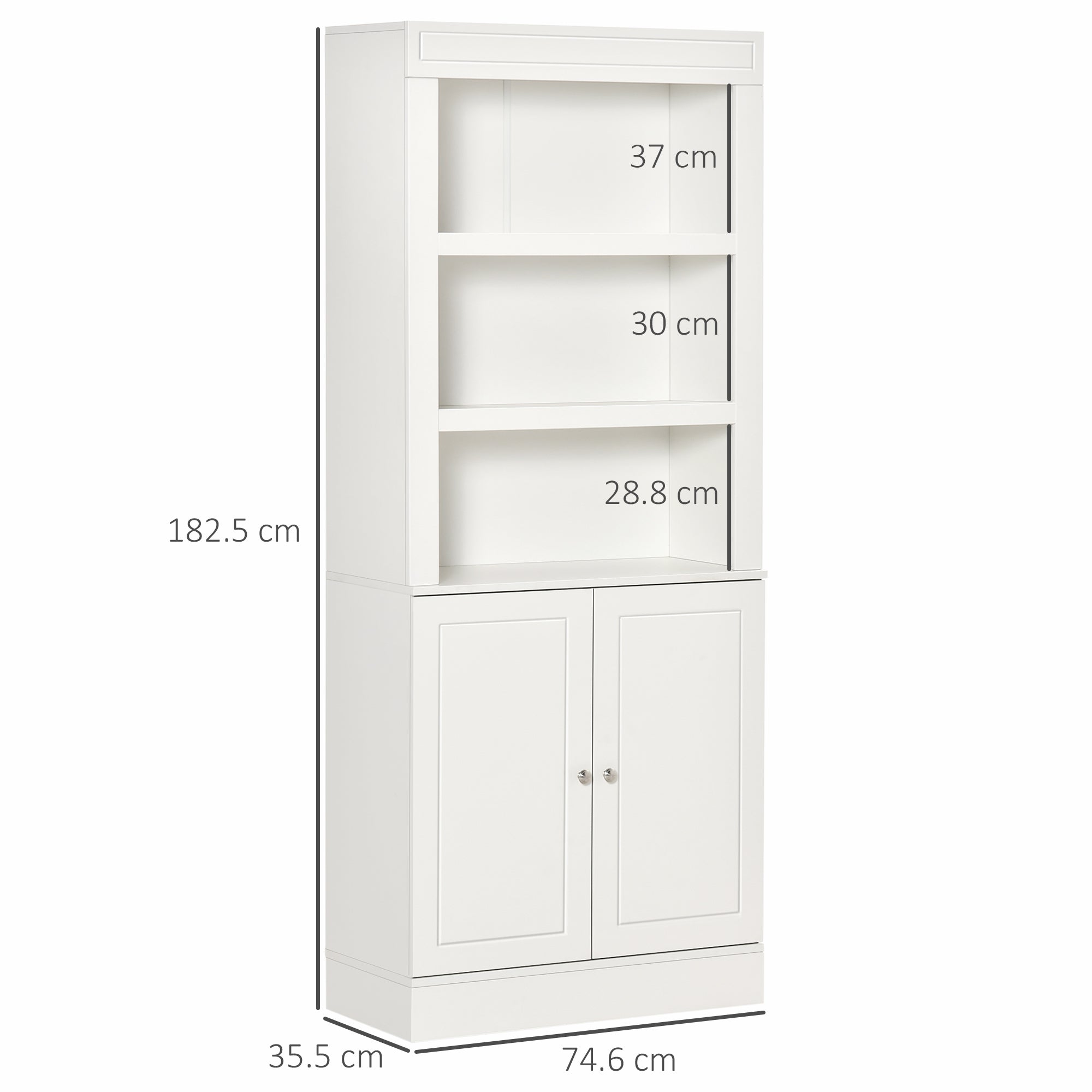 Kitchen Cupboard with 6-tier Shelving, Freestanding Storage Cabinet Sideboard, Pantry Cupboard with 3 Open Compartments and Double-door Cabinet with Adjustable Shelves, White