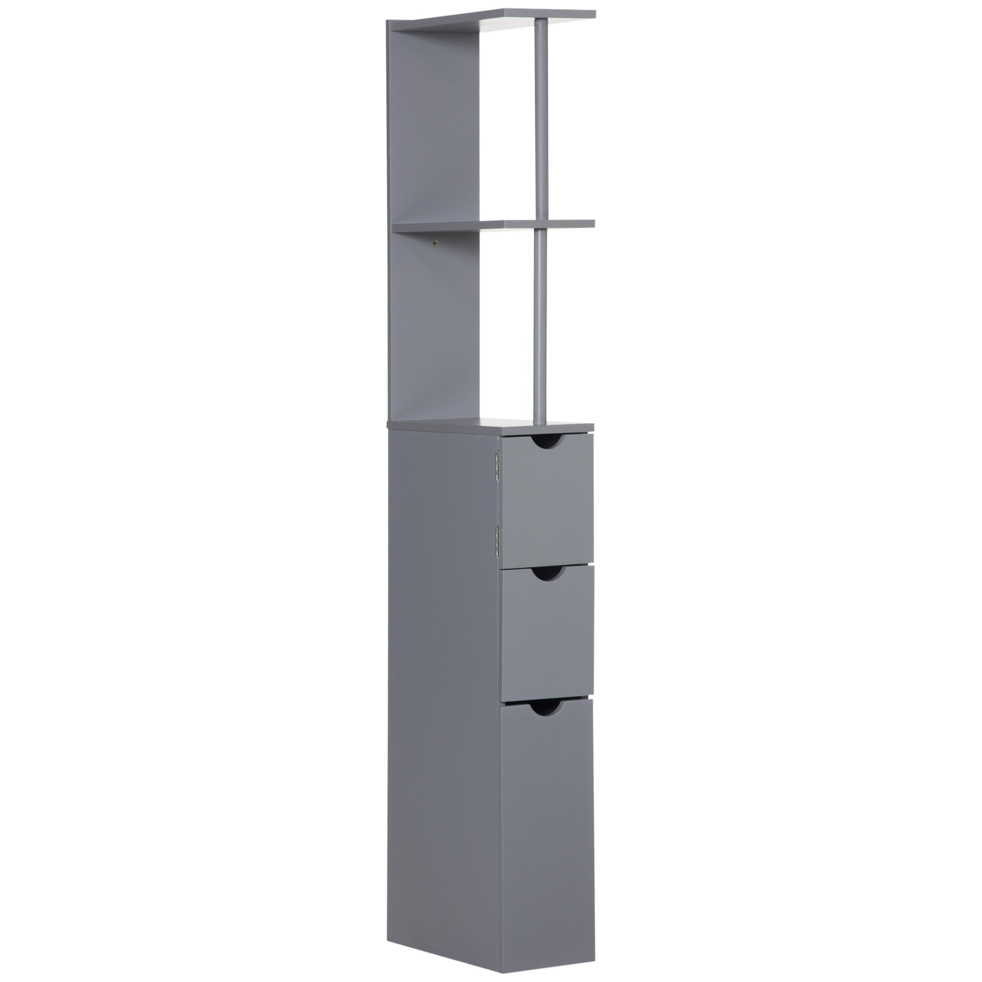 54" Tall Bathroom Storage Cabinet Freestanding Linen Tower with 2 Tier Shelf and Drawers Grey