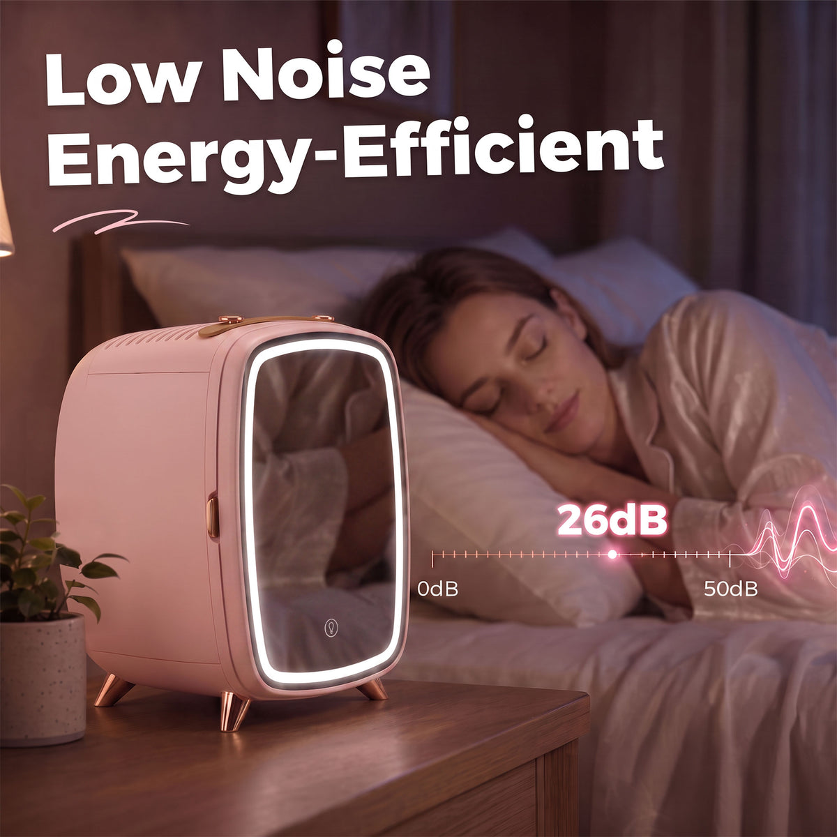 6L Mini Cosmetic Fridge with LED Mirror, Cooling Function, Skincare Refrigerator for Bedroom, Skincare, Office, Pink