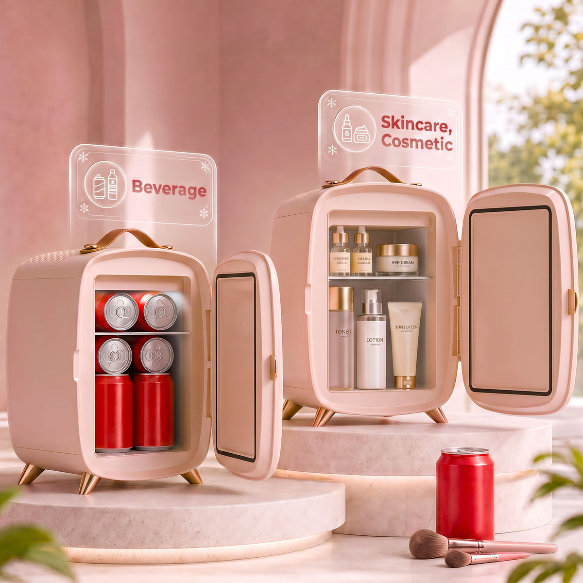 6L Mini Cosmetic Fridge with LED Mirror, Cooling Function, Skincare Refrigerator for Bedroom, Skincare, Office, Pink