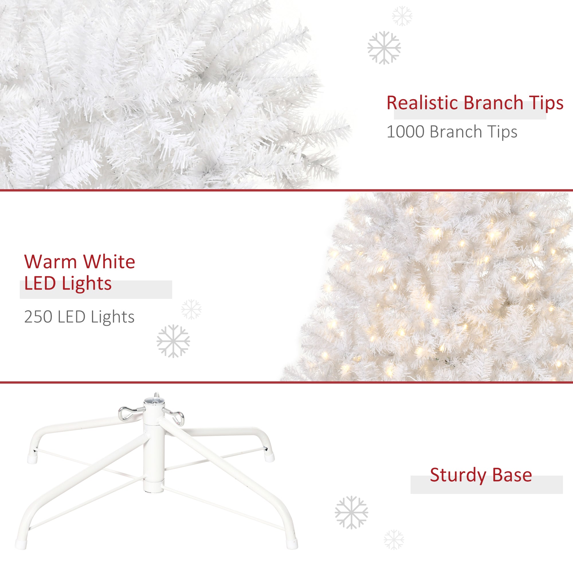 6 FT Tall PreLit Artificial Christmas Tree with Realistic Branches 250 Warm White LED Lights White