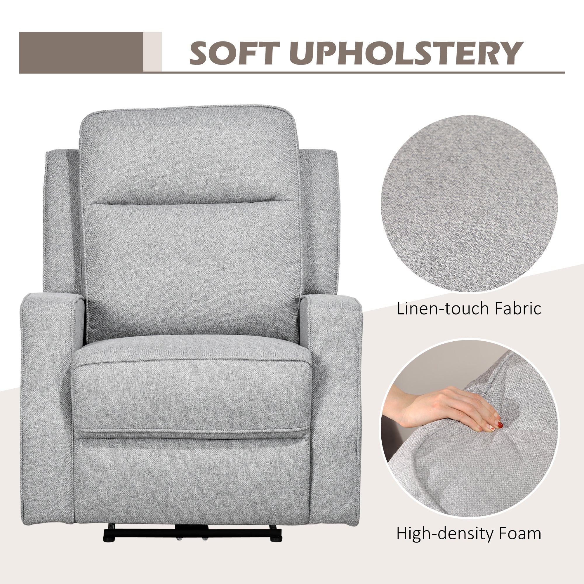 Electric Power Recliner Wall Hugger Armchair with USB Charging Station Linen Upholstered Seat Gray